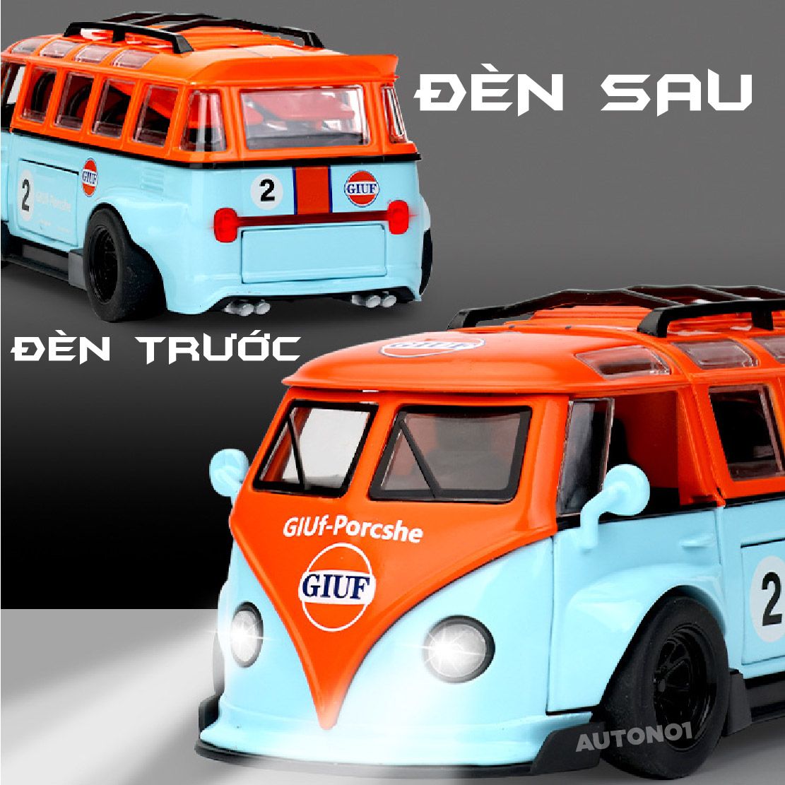  Mô hình xe VolksWagen T1 Bus Widebody full open - có đèn - âm thanh tỉ lệ 1:32 Alloy Model OT32018 
