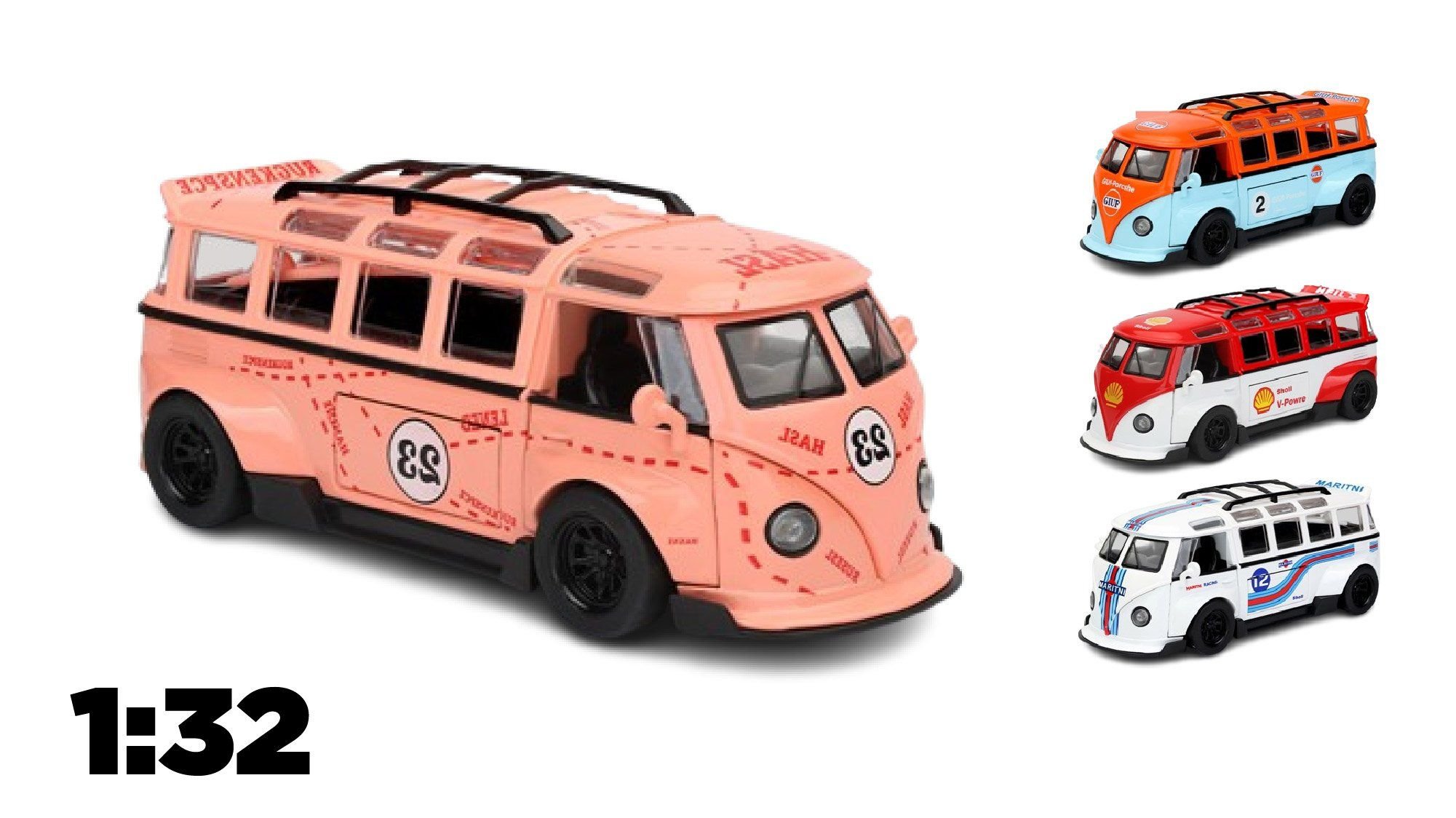  Mô hình xe VolksWagen T1 Bus Widebody full open - có đèn - âm thanh tỉ lệ 1:32 Alloy Model OT32018 