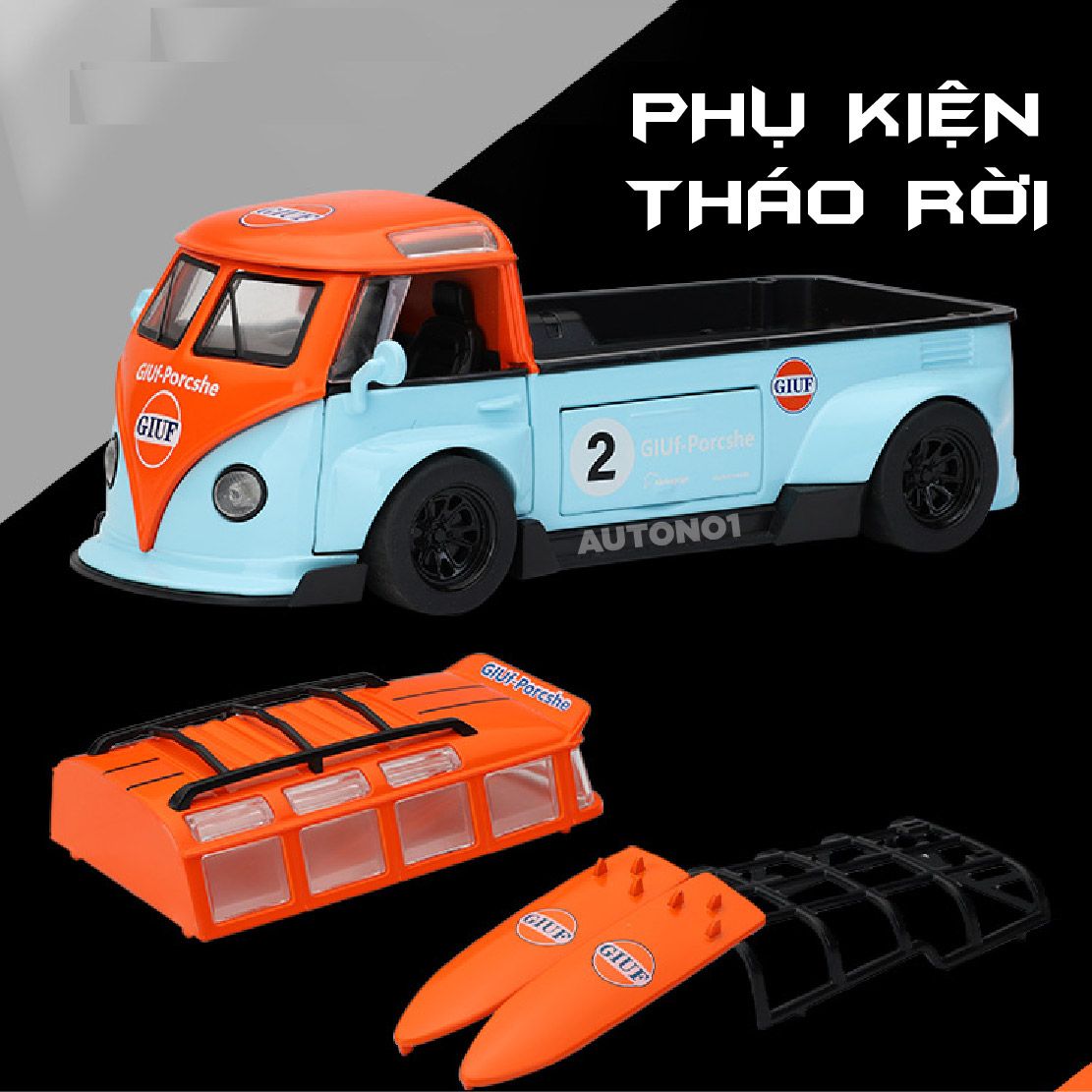  Mô hình xe VolksWagen T1 Bus Widebody full open - có đèn - âm thanh tỉ lệ 1:32 Alloy Model OT32018 