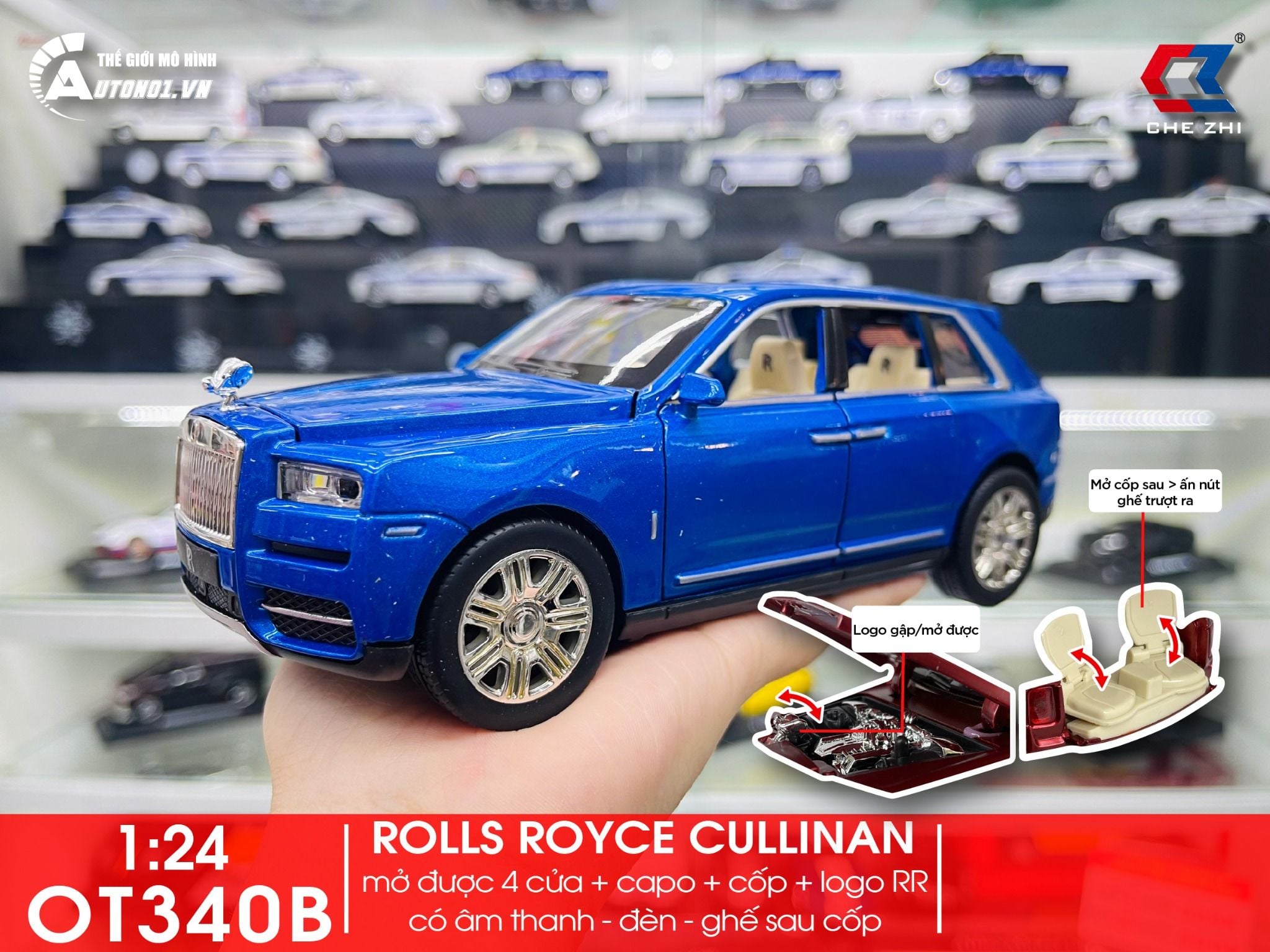  Mô hình xe Ô Tô Rolls Royce Cullinan 1:24 Chezhi OT340 