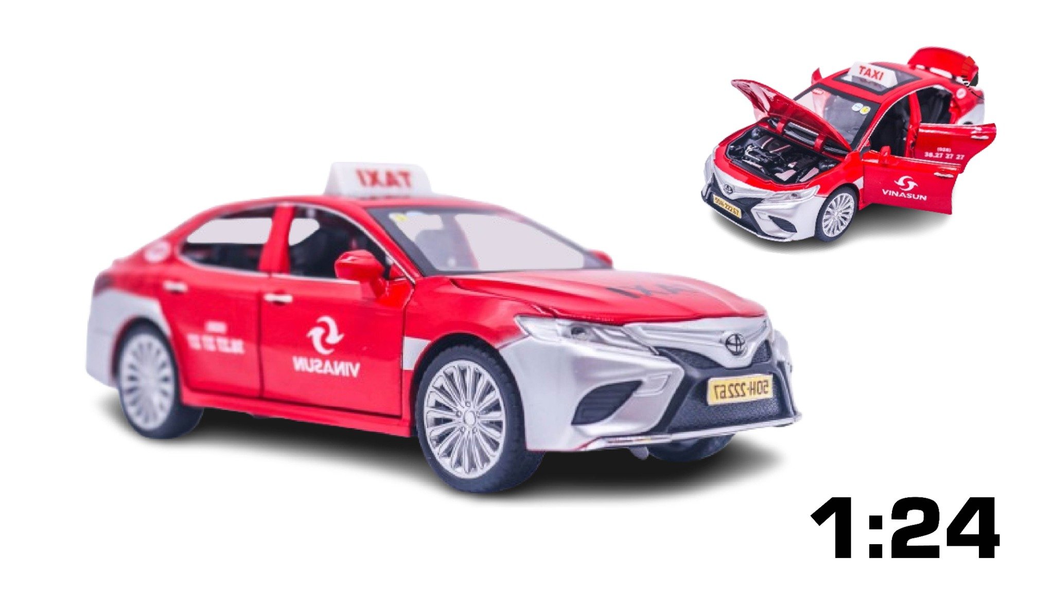  Mô hình xe độ dịch vụ Toyota Camry độ Taxi Vinasun đỏ tỉ lệ 1:24 CheZhi OT378 