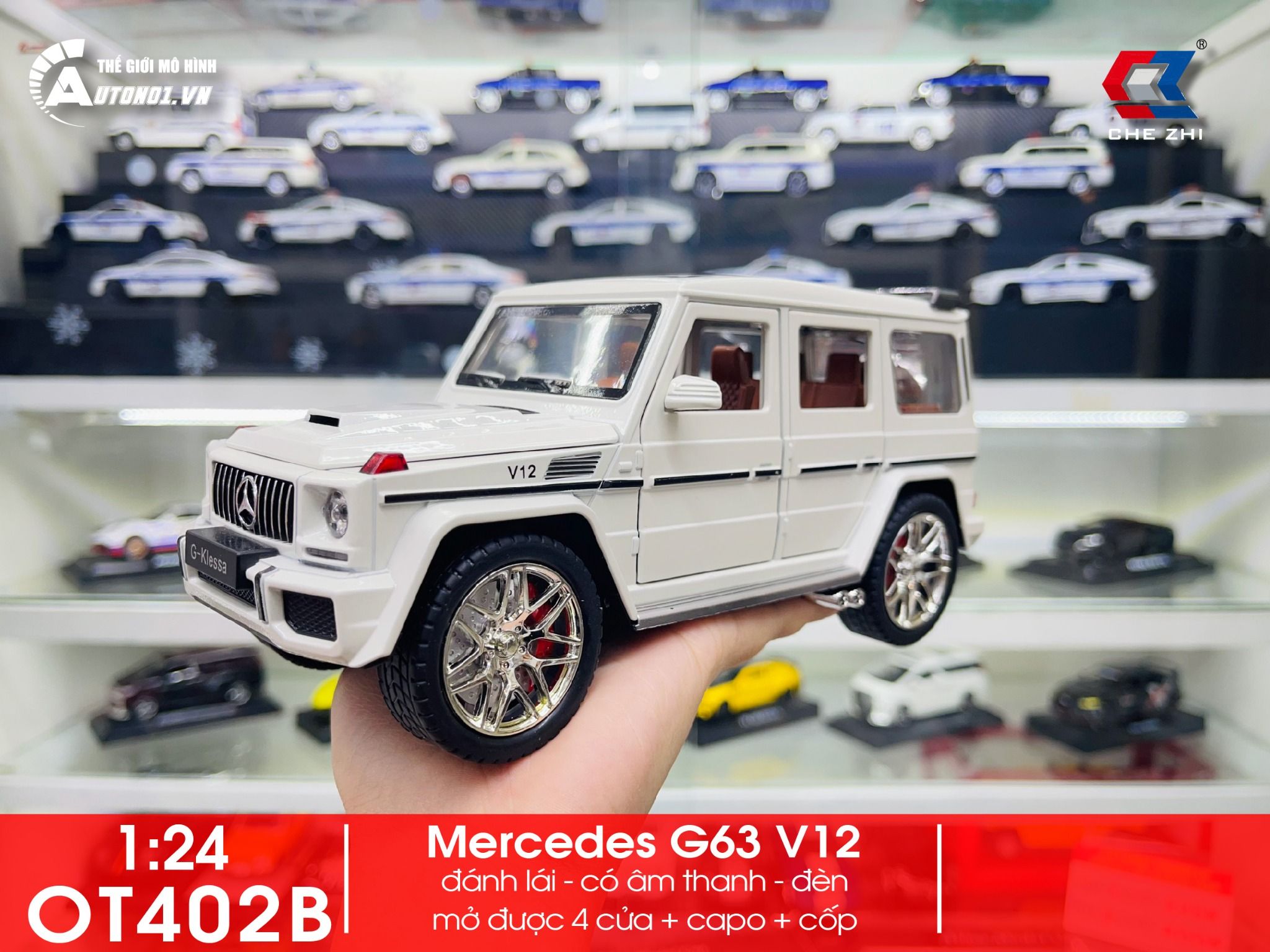  Mô hình xe Mercedes G-Klessa G63 V12 full open 1:24 Chezhi OT402 