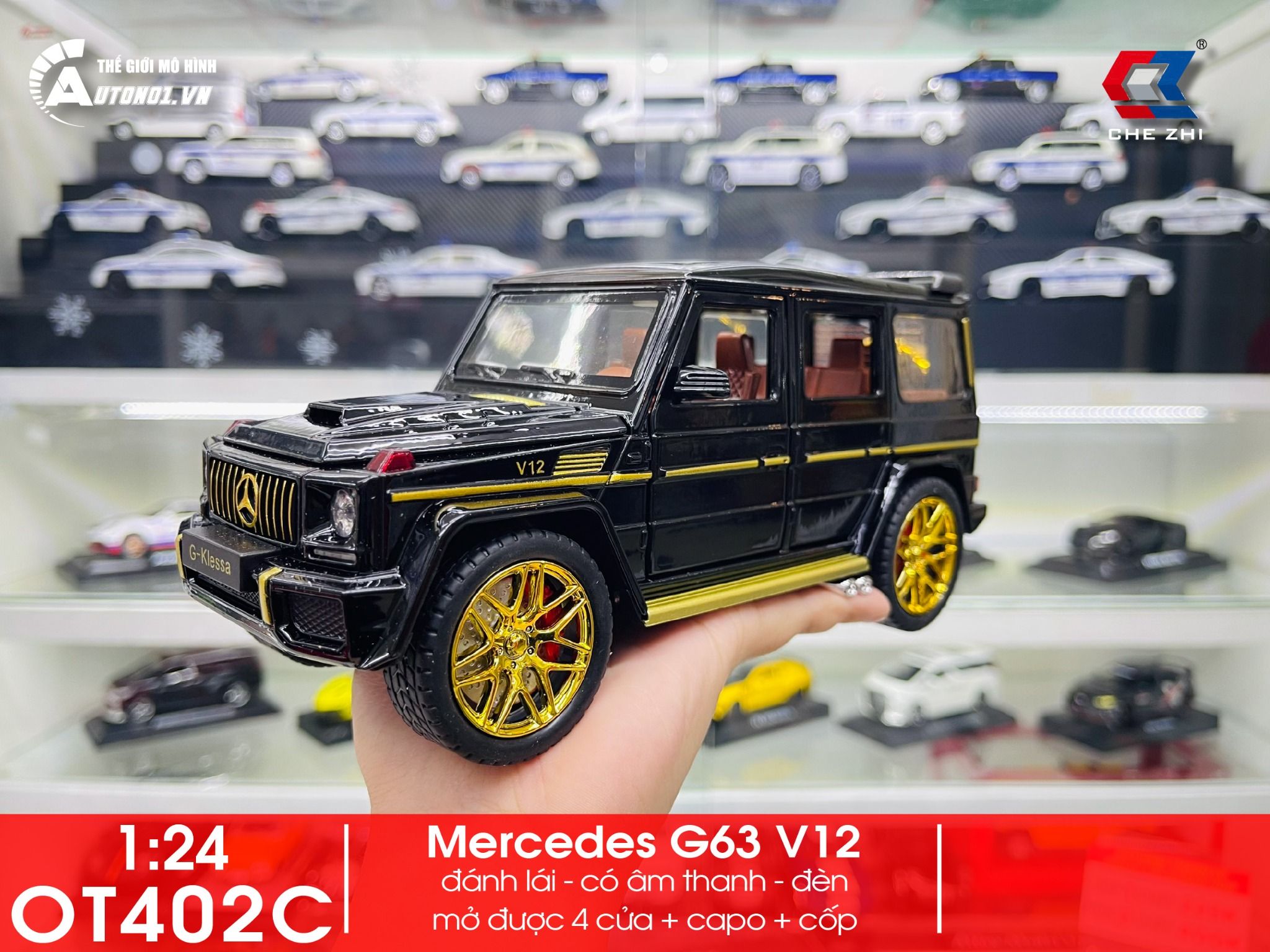  Mô hình xe Mercedes G-Klessa G63 V12 full open 1:24 Chezhi OT402 