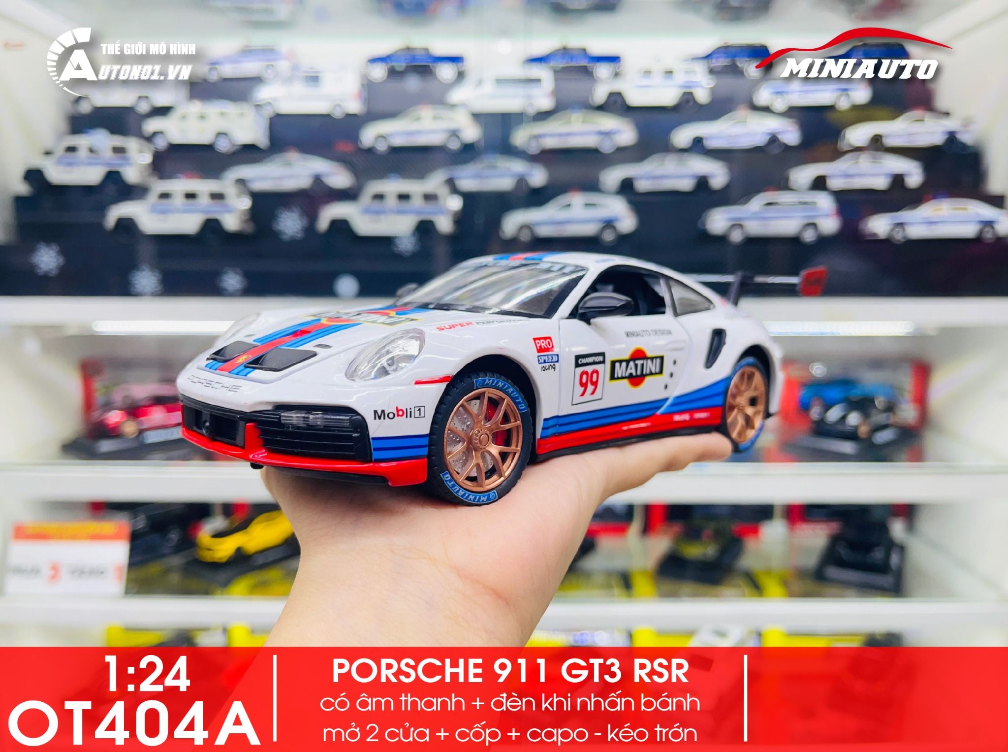  Mô hình xe Porsche 911 Gt3 Rsr đánh lái được full open 1:24 Miniauto OT404 
