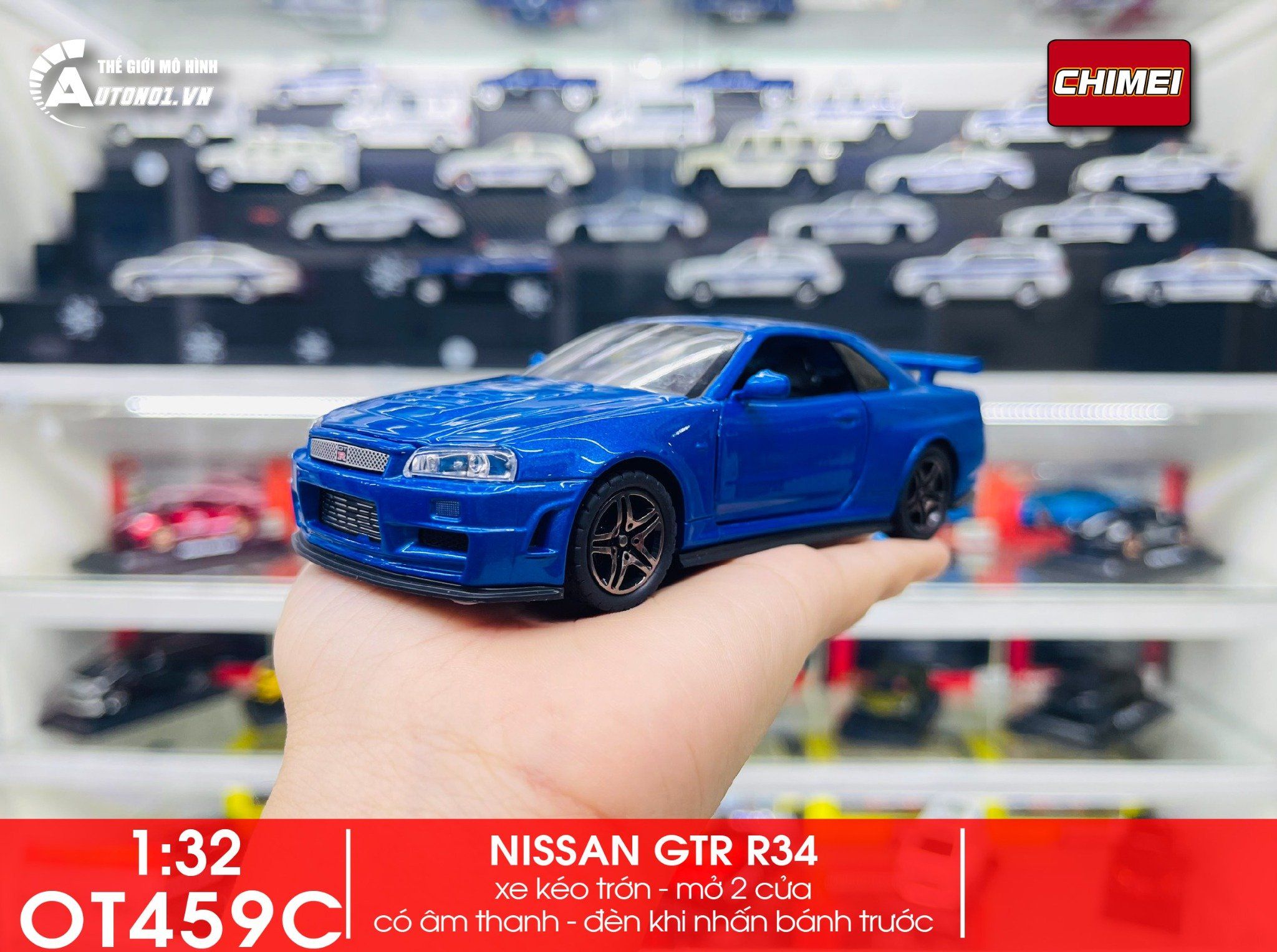  Mô hình xe Nissan GT-R R34 có âm thanh - đèn - full open tỉ lệ 1:32 Chimei model OT459 