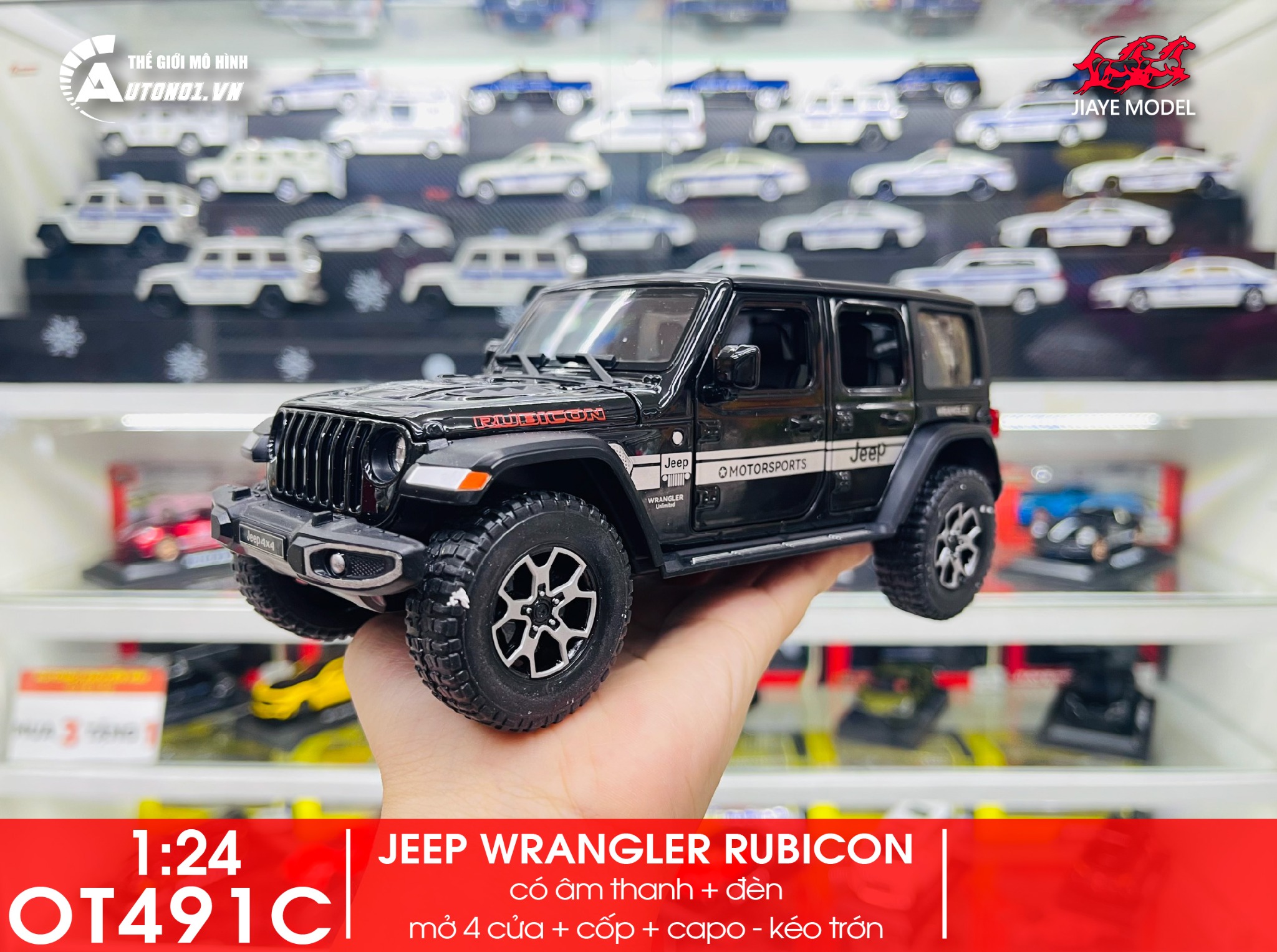 Mô hình xe Jeep Wrangler Rubicon 4x4 Tỉ Lệ 1:24 Alloy Model OT491 