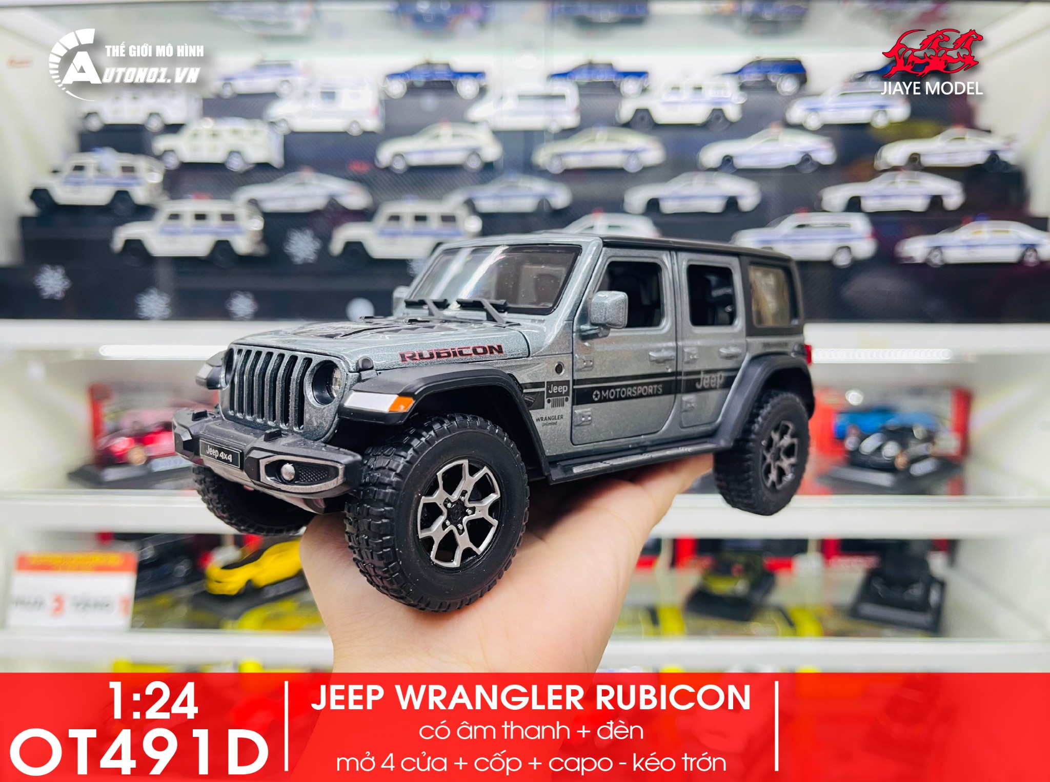  Mô hình xe Jeep Wrangler Rubicon 4x4 Tỉ Lệ 1:24 Alloy Model OT491 