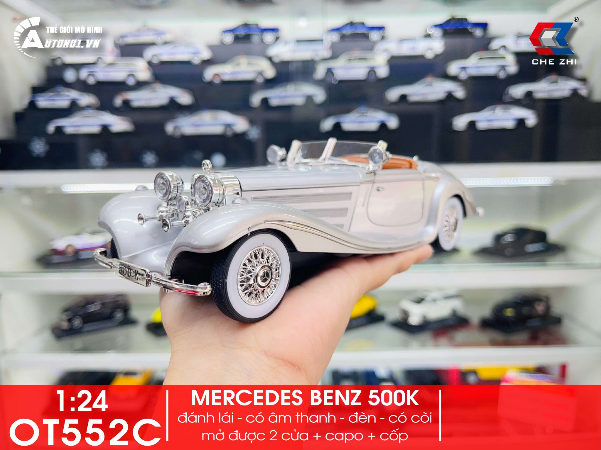  Mô hình xe ô tô Mercedes- Benz 500K tỉ lệ 1:24 Chezhi OT552 