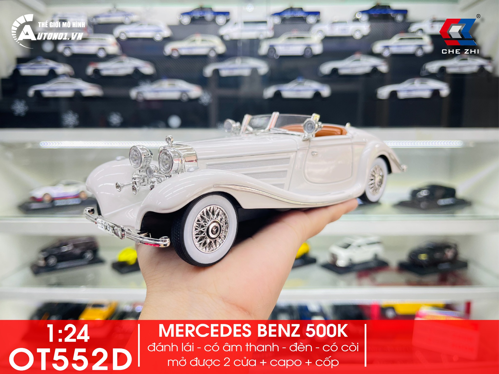  Mô hình xe ô tô Mercedes- Benz 500K tỉ lệ 1:24 Chezhi OT552 