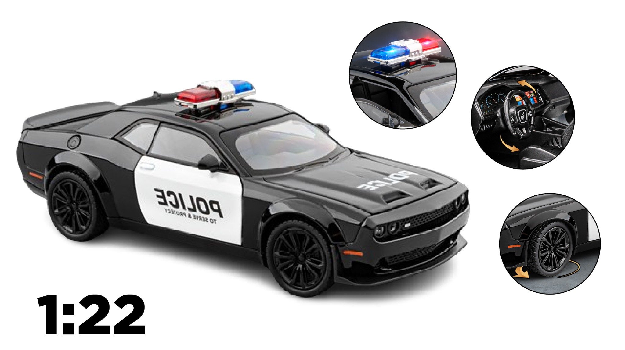  Mô hình xe Dodge Challenger SRT Hellcat Police full open tỉ lệ 1:22 Jiaye Model OT586 