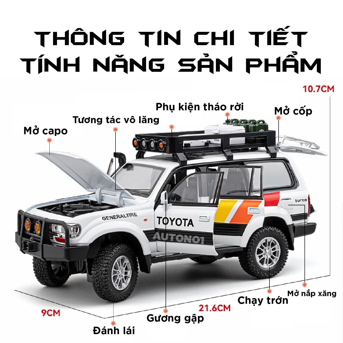  Mô hình xe Toyota Land Cruiser LC80 full open - kèm phụ kiện tỉ lệ 1:24 Chezhi C4062 