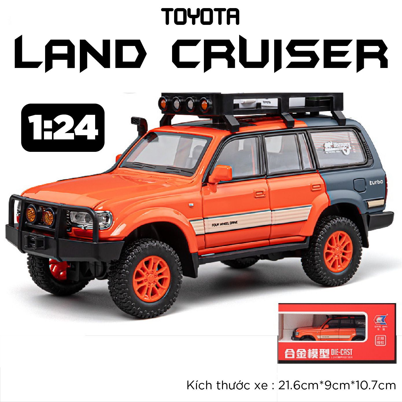  Mô hình xe Toyota Land Cruiser LC80 full open - kèm phụ kiện tỉ lệ 1:24 Chezhi C4062 