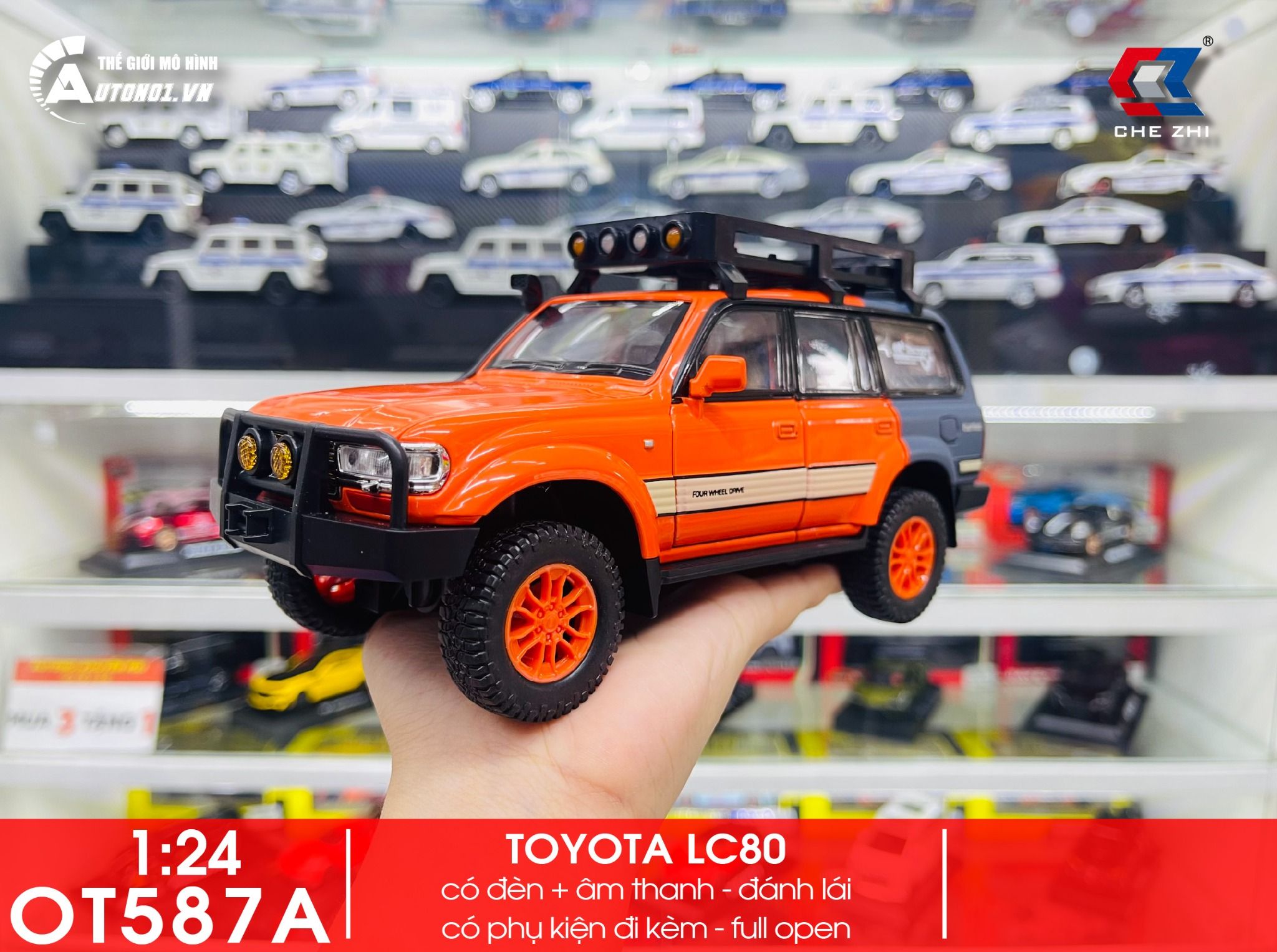  Mô hình xe Toyota Land Cruiser LC80 full open - kèm phụ kiện tỉ lệ 1:24 Chezhi C4062 