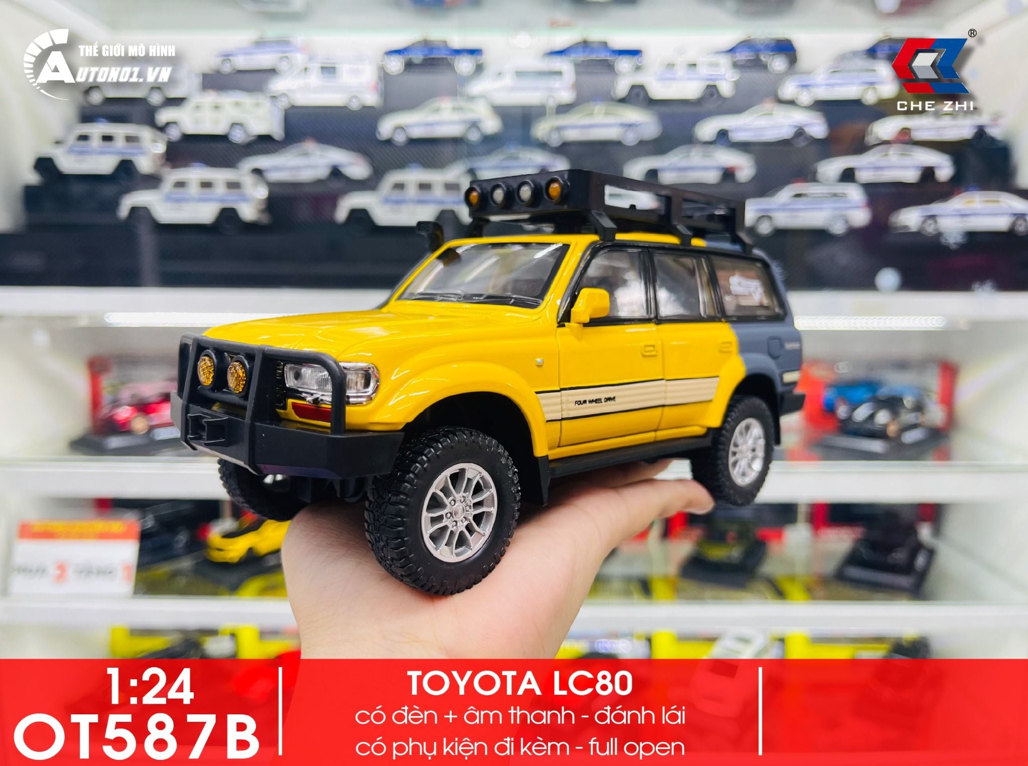  Mô hình xe Toyota Land Cruiser LC80 full open - kèm phụ kiện tỉ lệ 1:24 Chezhi C4062 