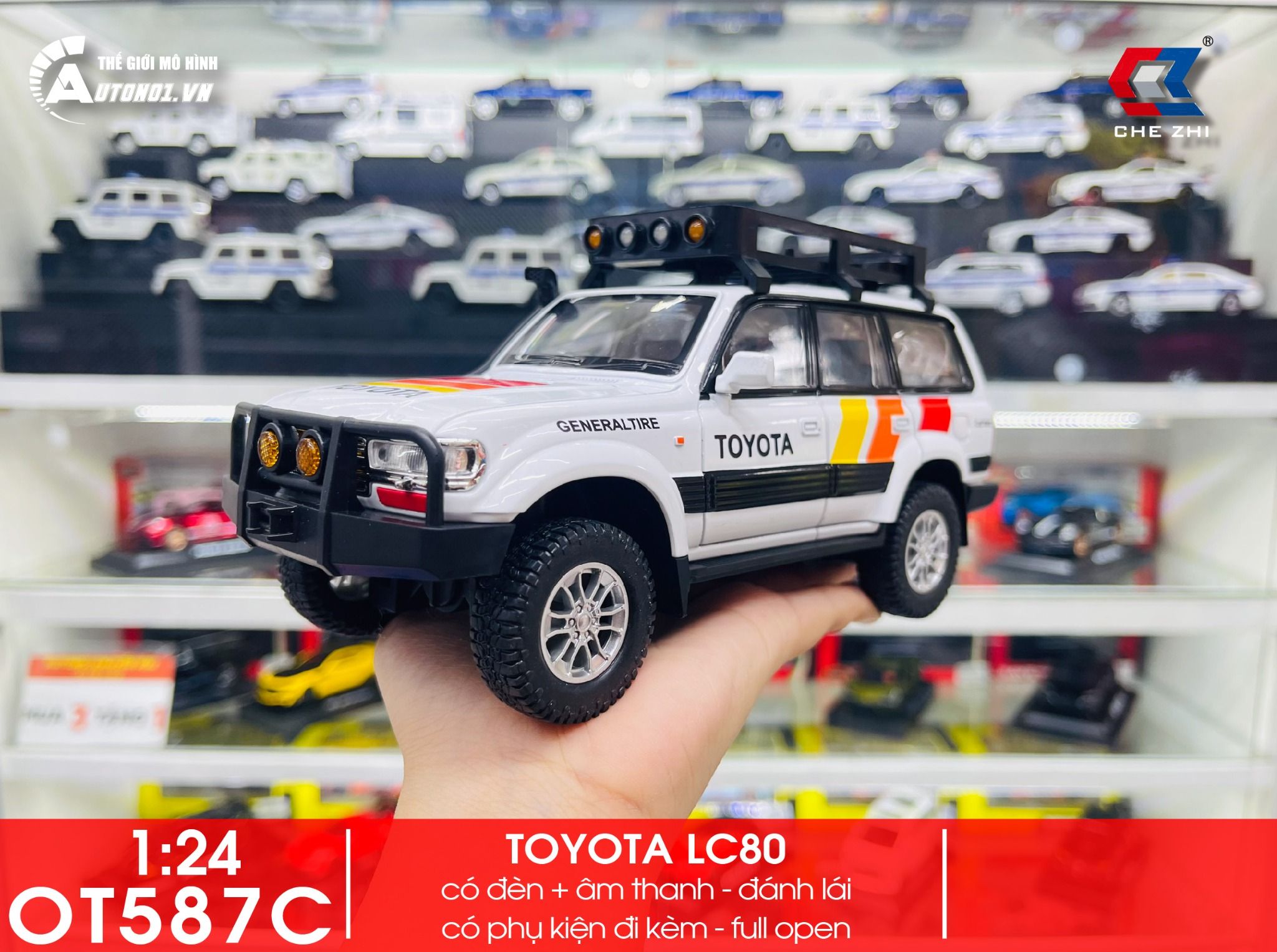  Mô hình xe Toyota Land Cruiser LC80 full open - kèm phụ kiện tỉ lệ 1:24 Chezhi C4062 