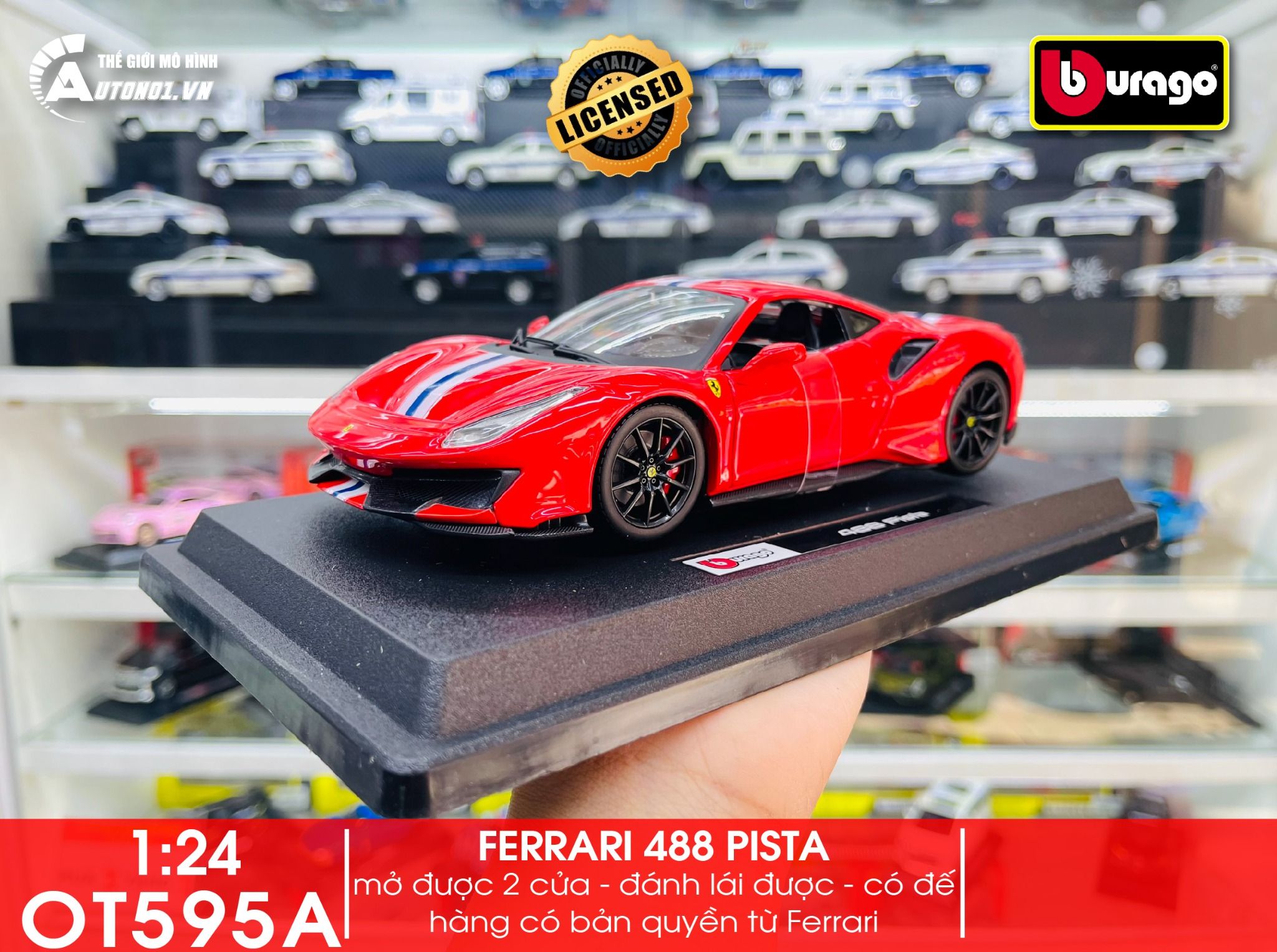  Mô hình xe Ferrari 488 Pista Red đánh lái được phiên bản có đế 1:24 Bburago 5836 