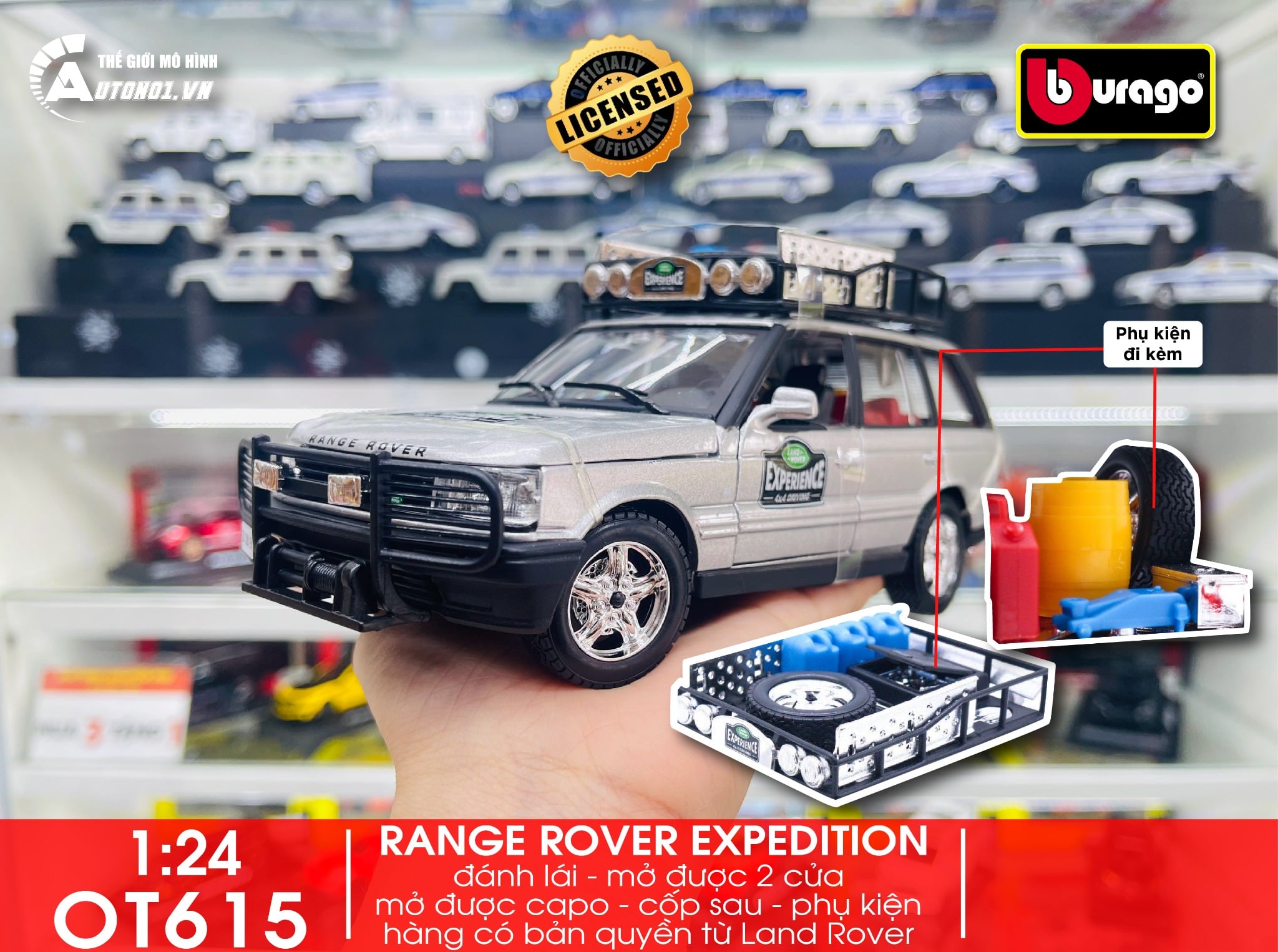  Mô hình xe Range Rover Expedition Silver Modelcar full open 1:24 Bburago OT615 