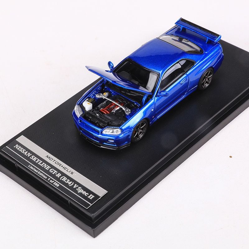  Mô hình xe Nissan Skyline GT-R R34 có hộp mica tỉ lệ 1:64 Motorhelix MH-R34-2 