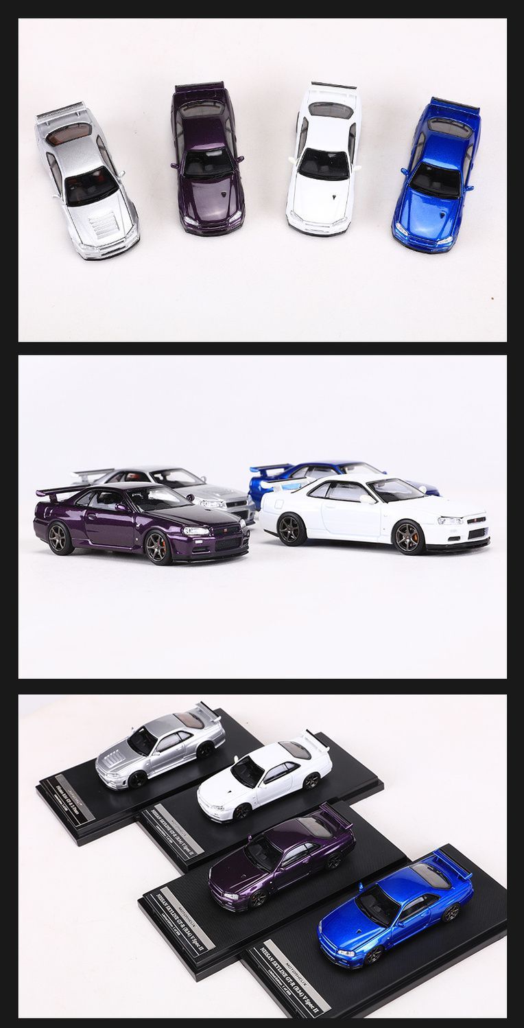 Mô hình xe Nissan Skyline GT-R R34 có hộp mica tỉ lệ 1:64 Motorhelix MH-R34-2 