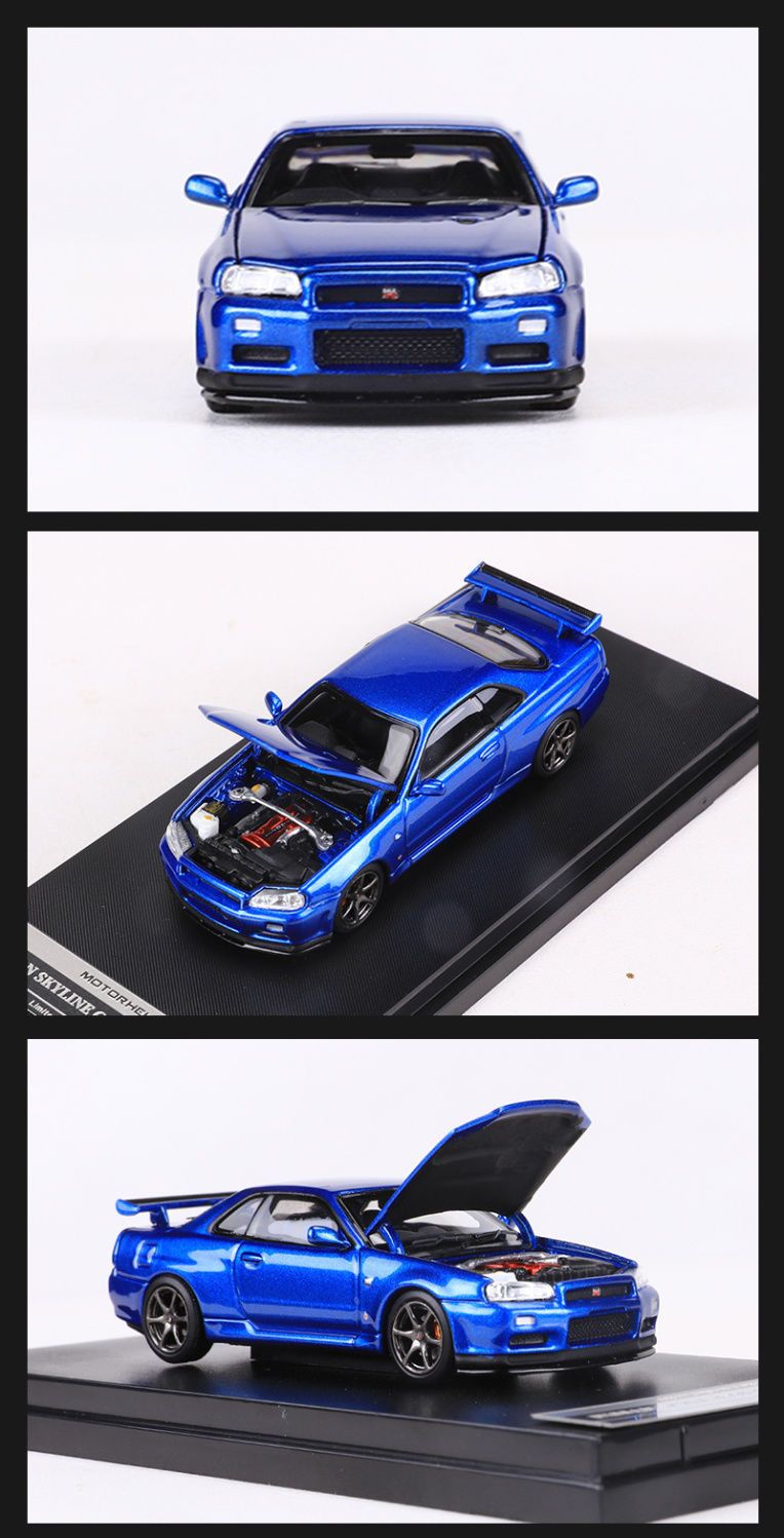  Mô hình xe Nissan Skyline GT-R R34 có hộp mica tỉ lệ 1:64 Motorhelix MH-R34-2 