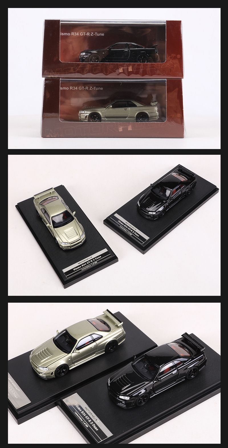  Mô hình xe Nissan Skyline GT-R R34 có hộp mica tỉ lệ 1:64 Motorhelix MH-R34-2 