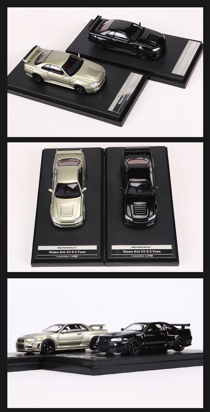  Mô hình xe Nissan Skyline GT-R R34 có hộp mica tỉ lệ 1:64 Motorhelix MH-R34-2 
