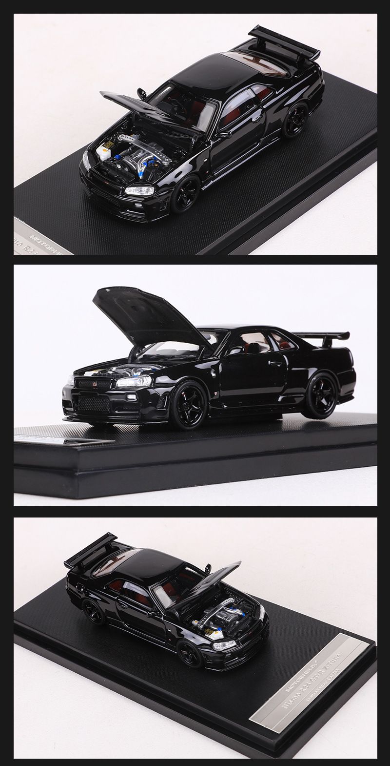  Mô hình xe Nissan Skyline GT-R R34 có hộp mica tỉ lệ 1:64 Motorhelix MH-R34-2 