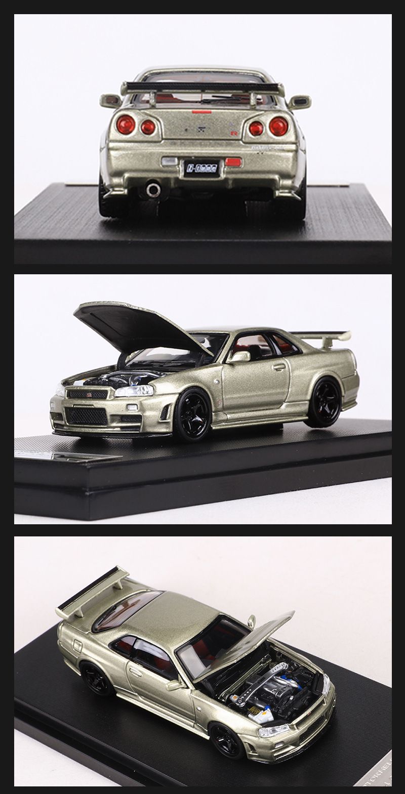  Mô hình xe Nissan Skyline GT-R R34 có hộp mica tỉ lệ 1:64 Motorhelix MH-R34-2 
