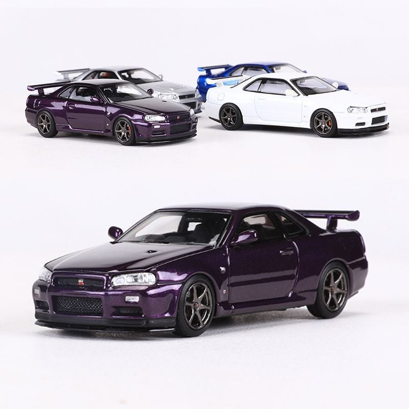  Mô hình xe Nissan Skyline GT-R R34 có hộp mica tỉ lệ 1:64 Motorhelix MH-R34-2 