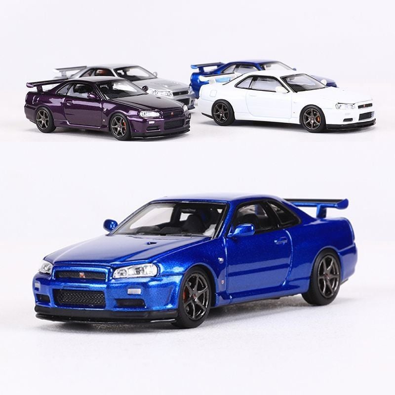  Mô hình xe Nissan Skyline GT-R R34 có hộp mica tỉ lệ 1:64 Motorhelix MH-R34-2 