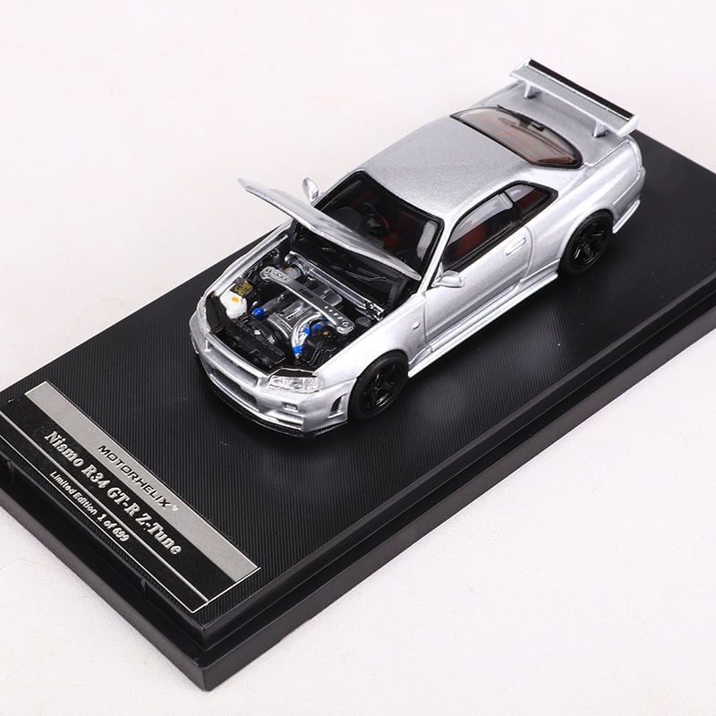  Mô hình xe Nissan Skyline GT-R R34 có hộp mica tỉ lệ 1:64 Motorhelix MH-R34-2 