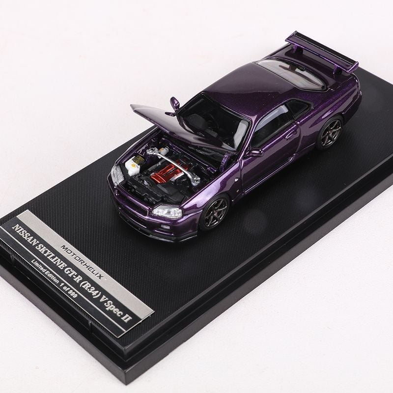  Mô hình xe Nissan Skyline GT-R R34 có hộp mica tỉ lệ 1:64 Motorhelix MH-R34-2 