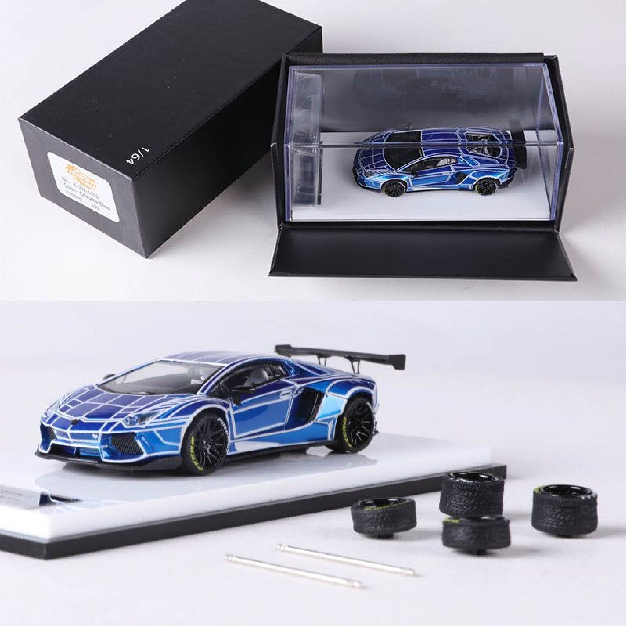  Mô hình xe Lamborghini LP700 Aventador phiên bản cao cấp có bánh phụ hộp và đế mica tỉ lệ 1:64 Demon King Model KM-LP700 