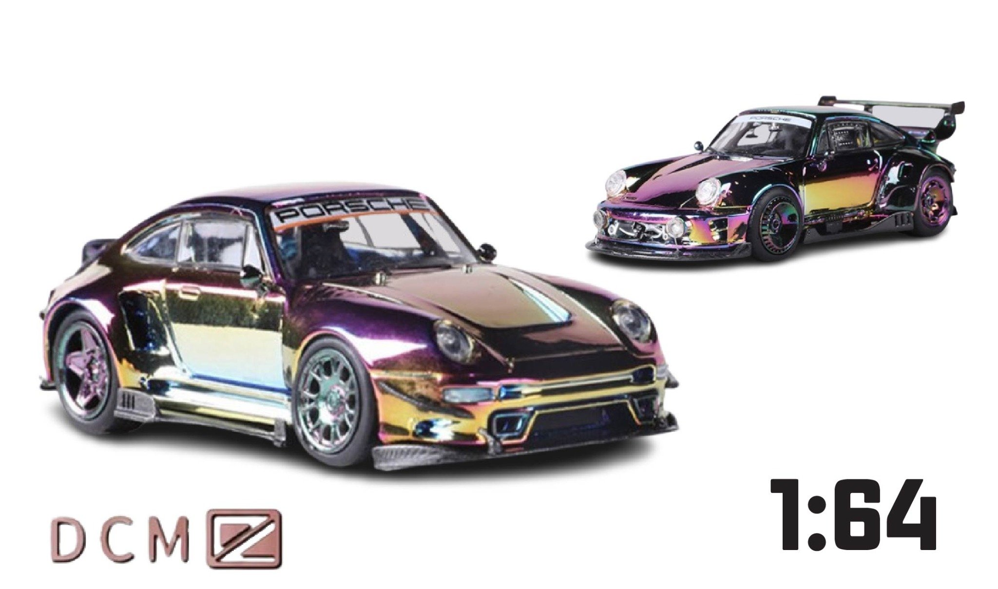  Mô hình xe Porsche RWB 964-993 tỉ lệ 1:64 có đế và hộp mica DCM Model 