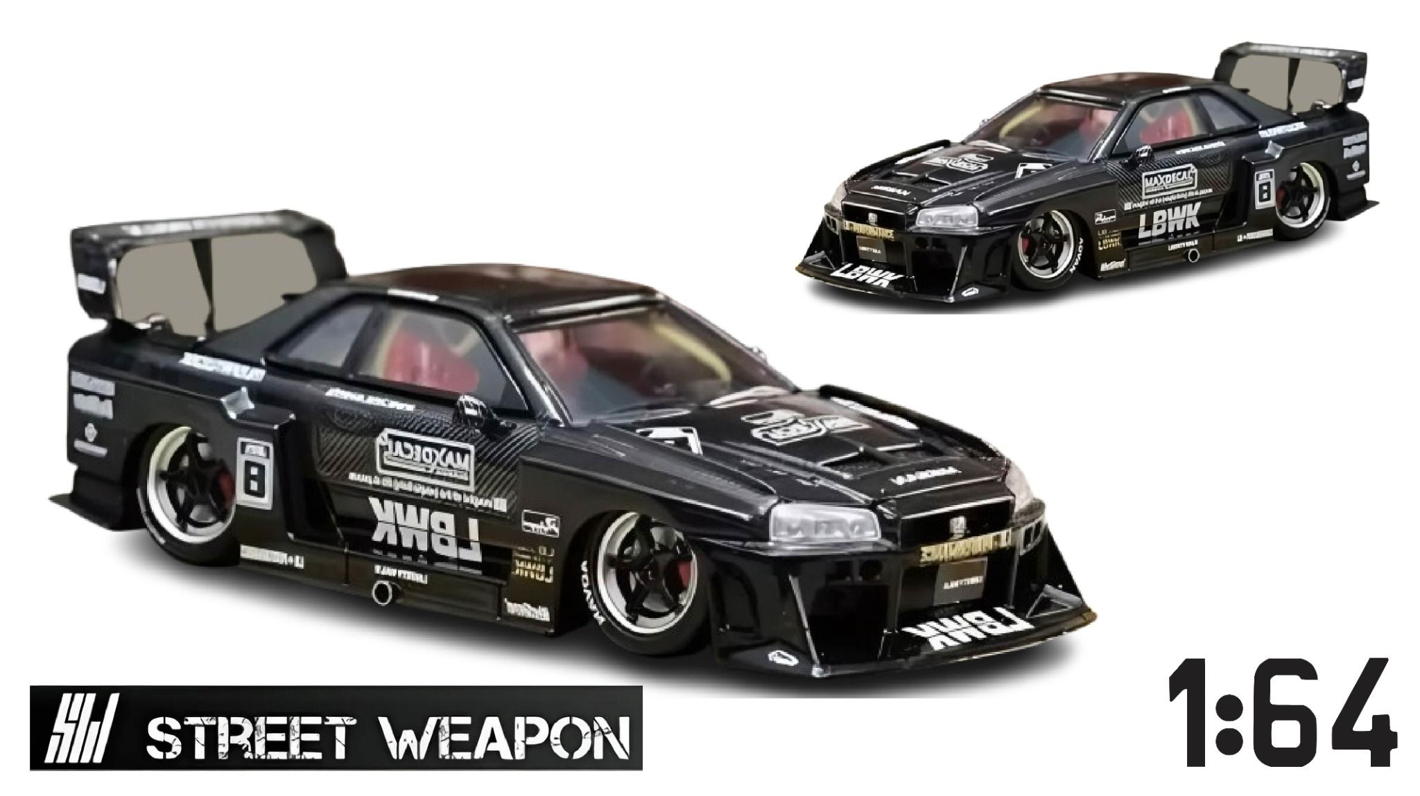  Mô hình xe Nissan ER34 LBWK Black Carbon Special Edition tỉ lệ 1:64 Street Weapon SW64232 
