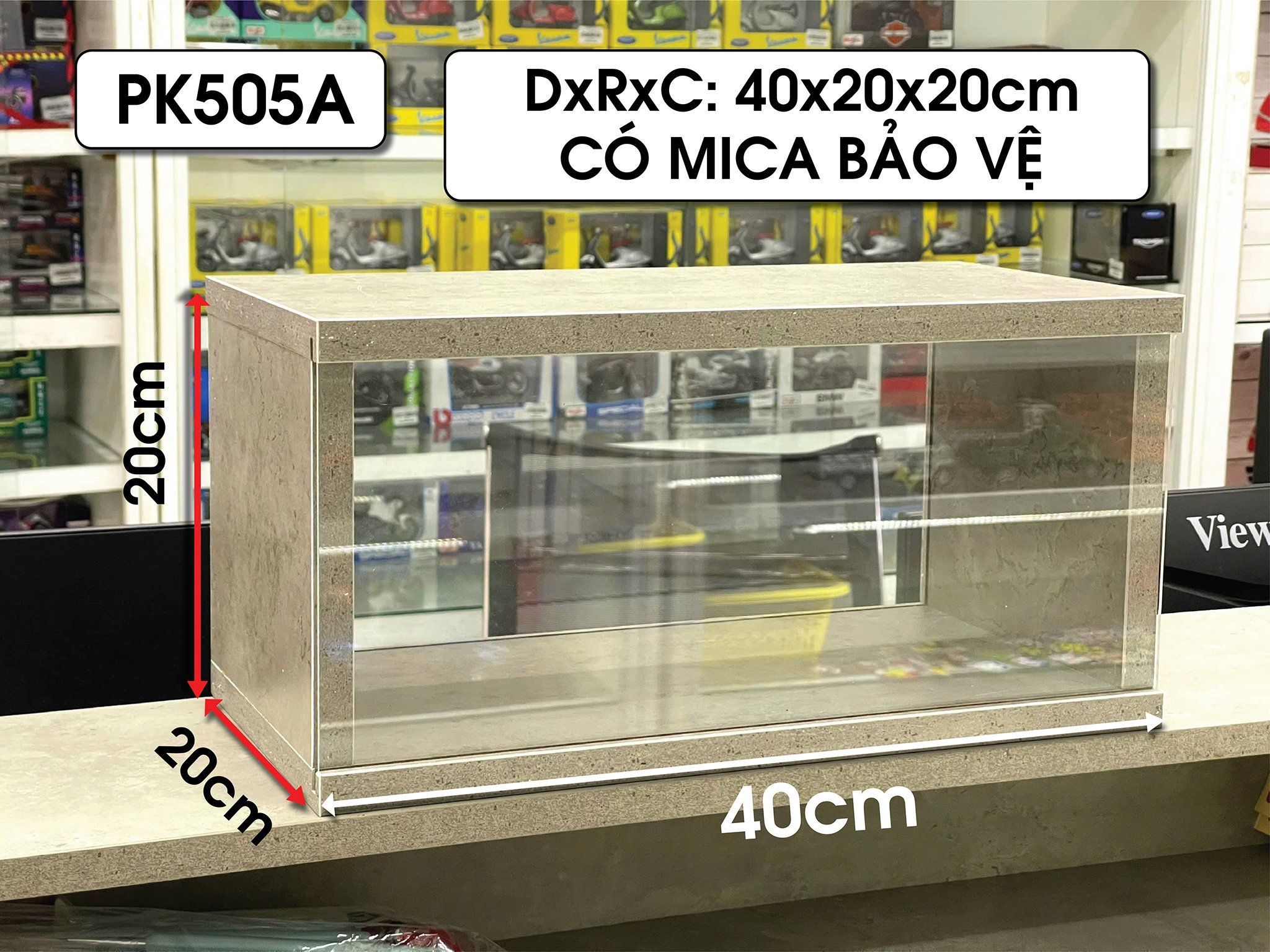  Phụ kiện hộp trưng bày gỗ MDF mica màu xi măng dày 18ly 2 mặt mica cho mô hình các thể loại PK505 
