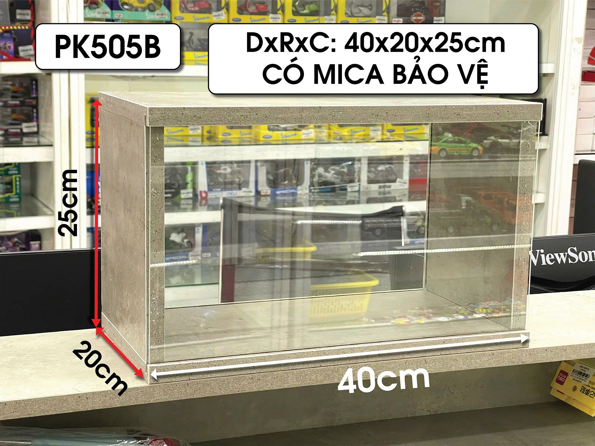  Phụ kiện hộp trưng bày gỗ MDF mica màu xi măng dày 18ly 2 mặt mica cho mô hình các thể loại PK505 