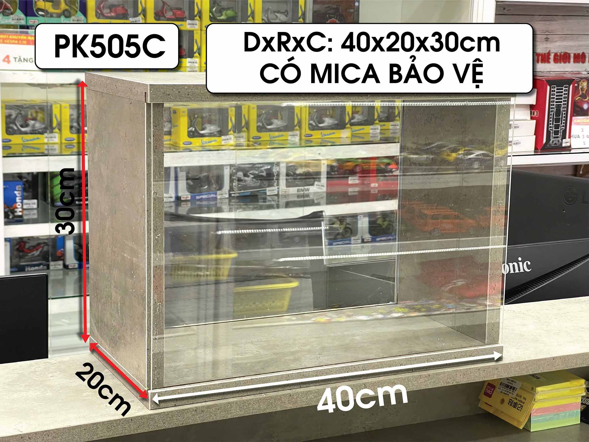  Phụ kiện hộp trưng bày gỗ MDF mica màu xi măng dày 18ly 2 mặt mica cho mô hình các thể loại PK505 
