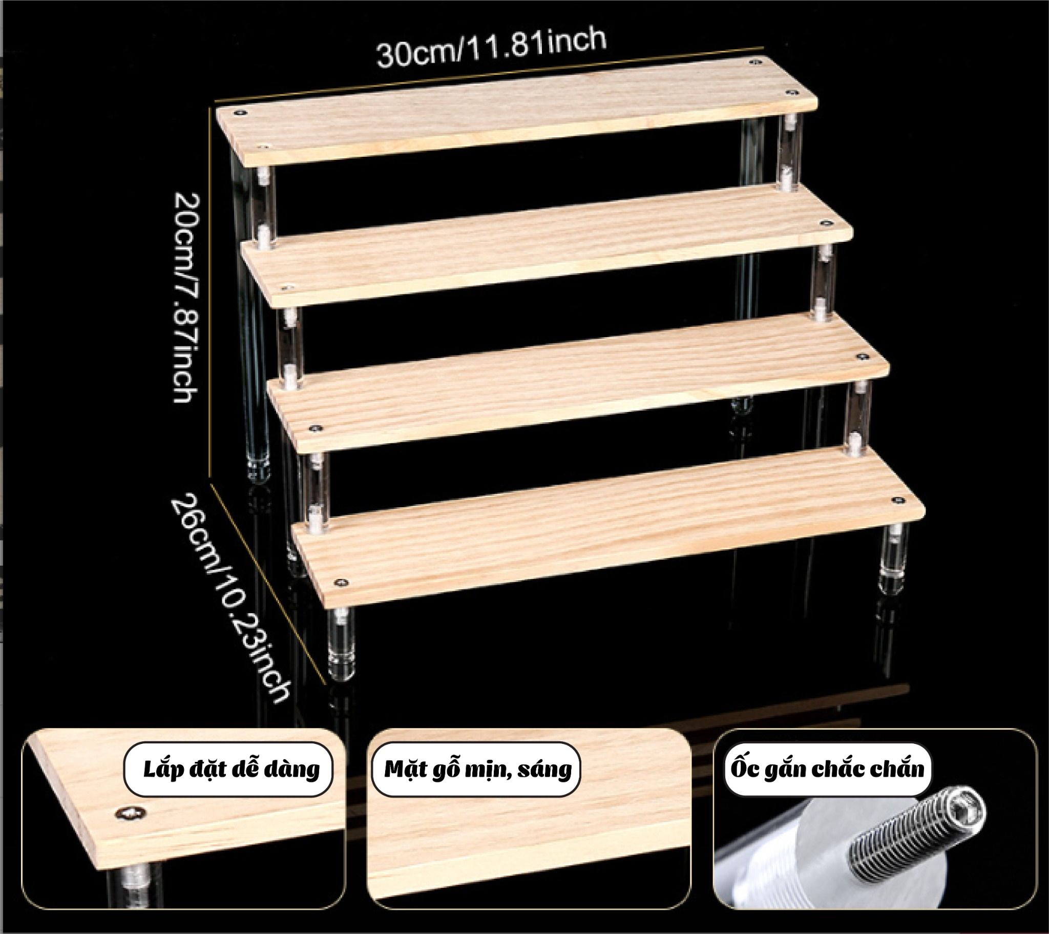  Kệ mặt gỗ trưng bày sản phẩm mô hình xe, nhân vật, sơn nhiều tầng PK507 