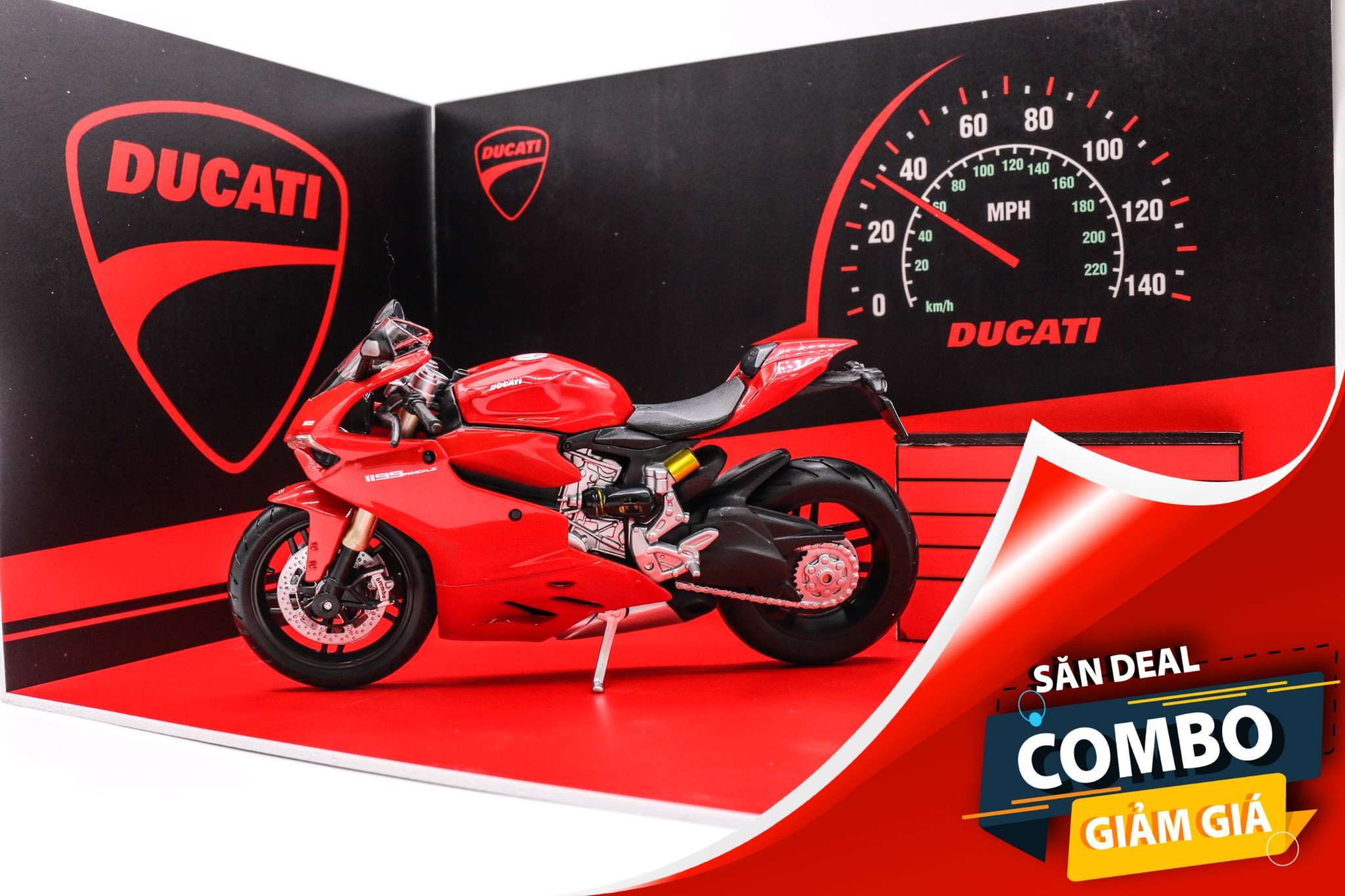 COMBO MÔ HÌNH XE & SHOWROOM TRƯNG BÀY DUCATI 1199 PANIGALE 1:12 MAISTO CB002