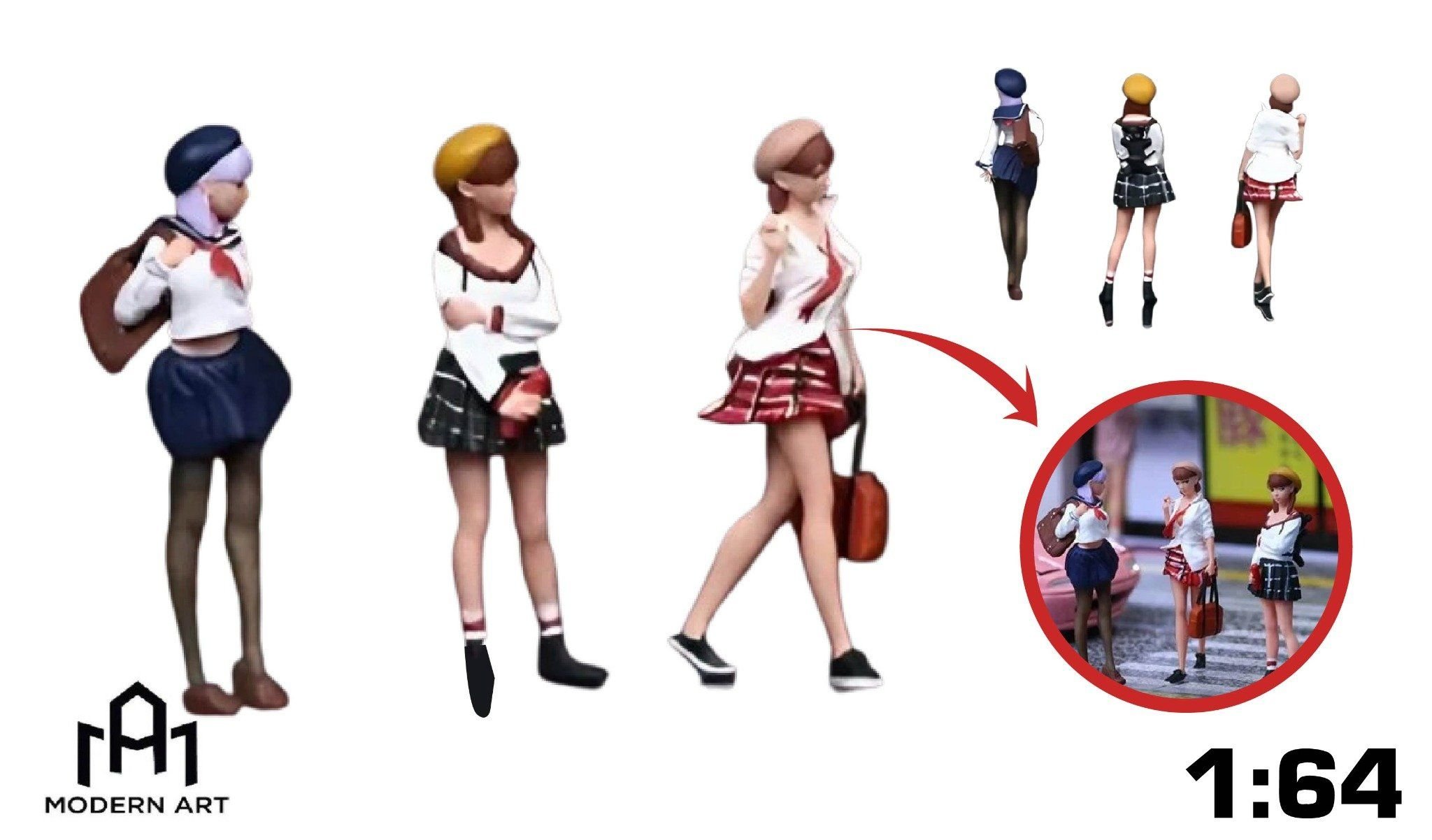  Mô hình set 3 nhân vật JK Girl Doll tỉ lệ 1:64 MoreArt R-041 