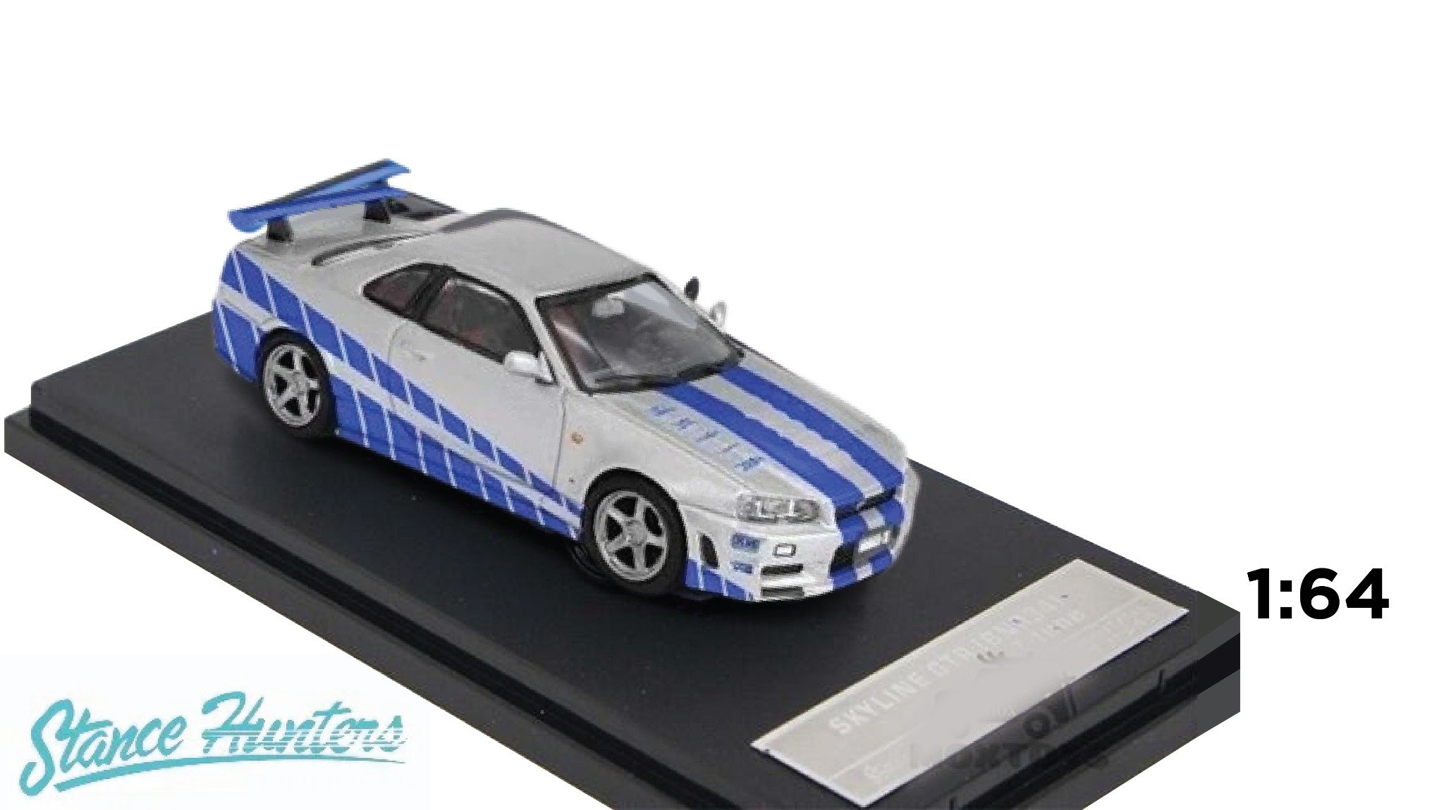  Mô hình xe Nissan Skyline R34 GTR Z Tune Nismo Fast & Furious Silver tỉ lệ 1:64 Stance Hunters 