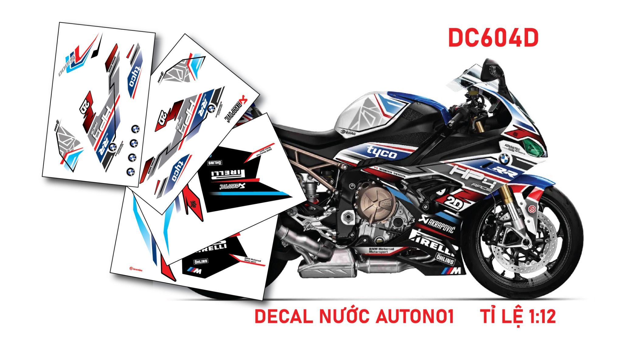  Decal nước tem trùm độ BMW S1000RR HP4 Race Tyco 2d 1:12 Autono1 DC604d 