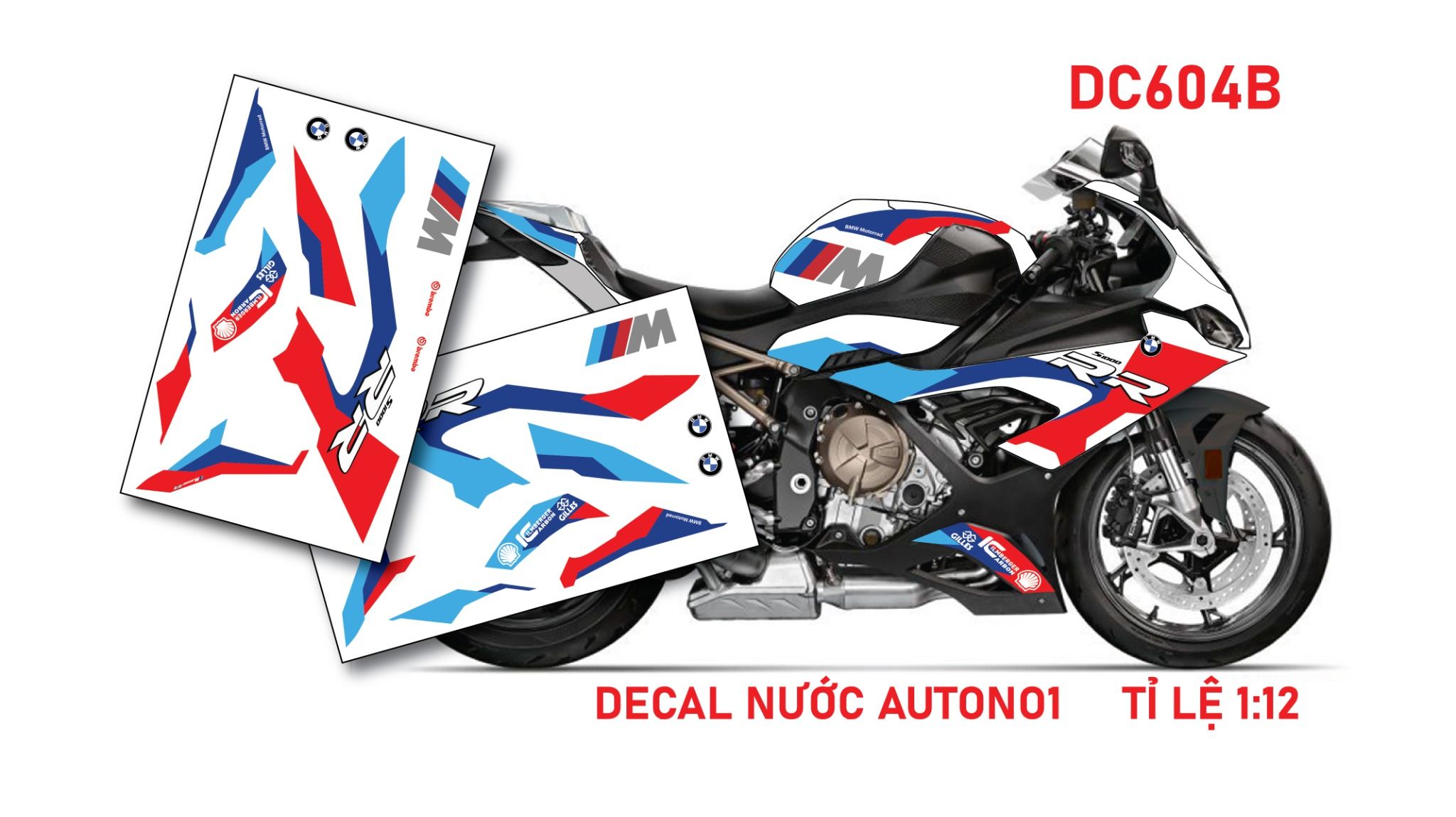  Decal nước tem trùm độ BMW S1000RR Sbk 2020 Blue Red 1:12 Autono1 DC604B 