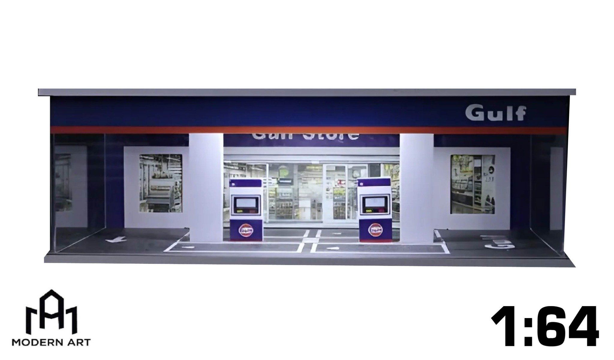  Hộp trưng bày mô phỏng trạm xăng dầu Gulf Oil có đèn - mica bảo vệ tỉ lệ 1:64 MoreArt MO914507 