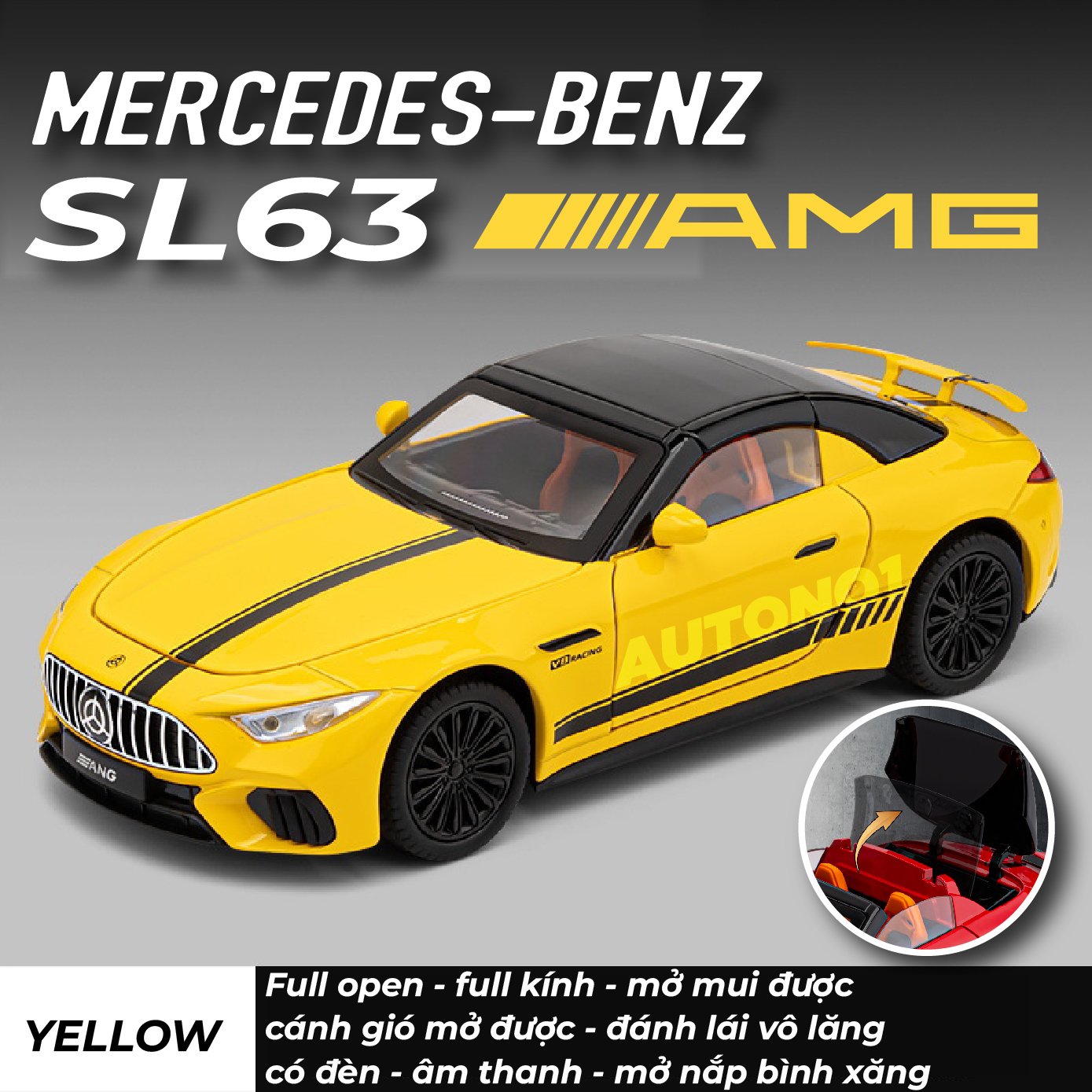  Mô hình xe Mercedes-Benz AMG SL63 mở được mui - full open - full kính - đánh lái được tỉ lệ 1:22 Jiaye Model OT24021 