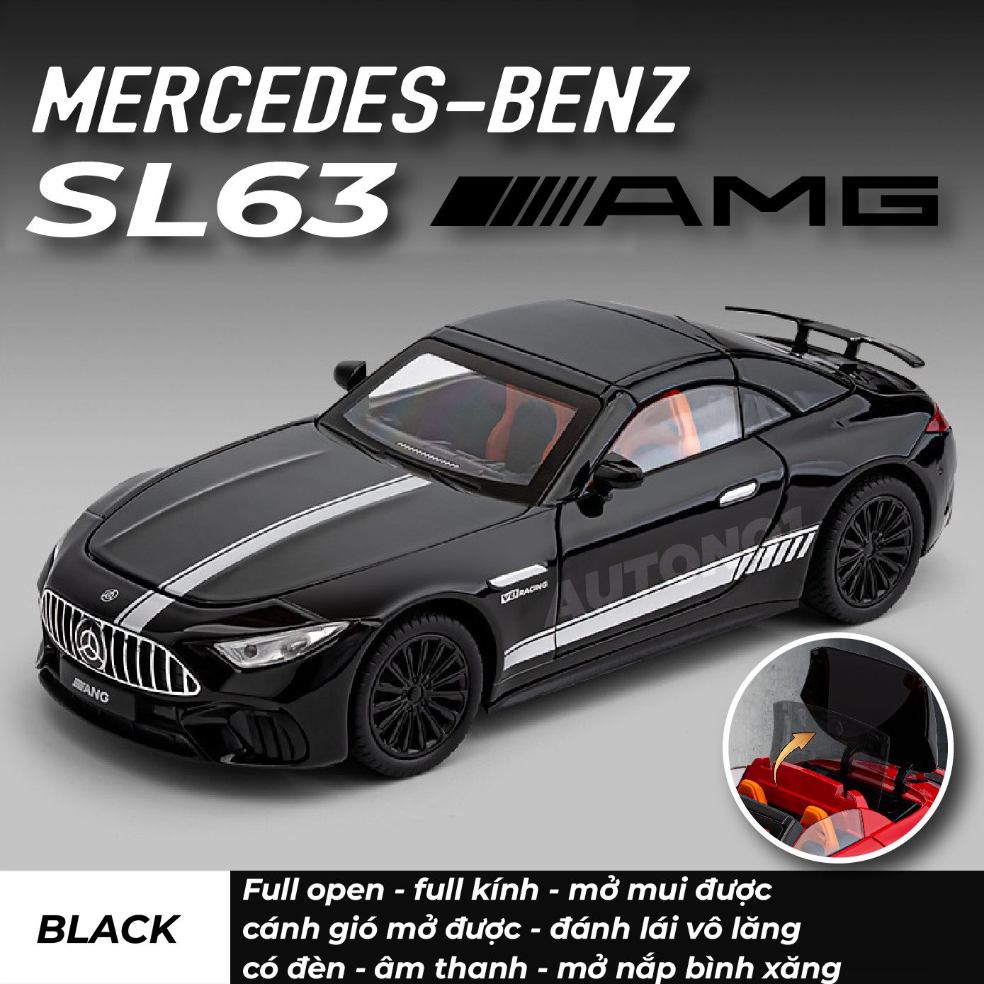  Mô hình xe Mercedes-Benz AMG SL63 mở được mui - full open - full kính - đánh lái được tỉ lệ 1:22 Jiaye Model OT24021 