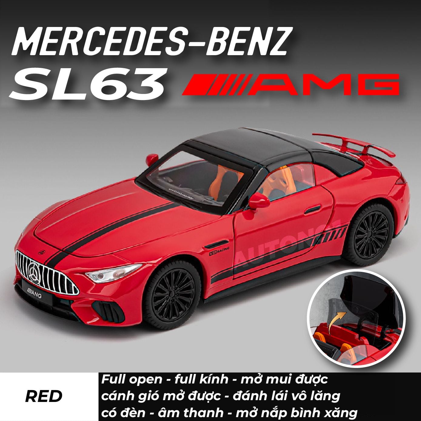  Mô hình xe Mercedes-Benz AMG SL63 mở được mui - full open - full kính - đánh lái được tỉ lệ 1:22 Jiaye Model OT24021 