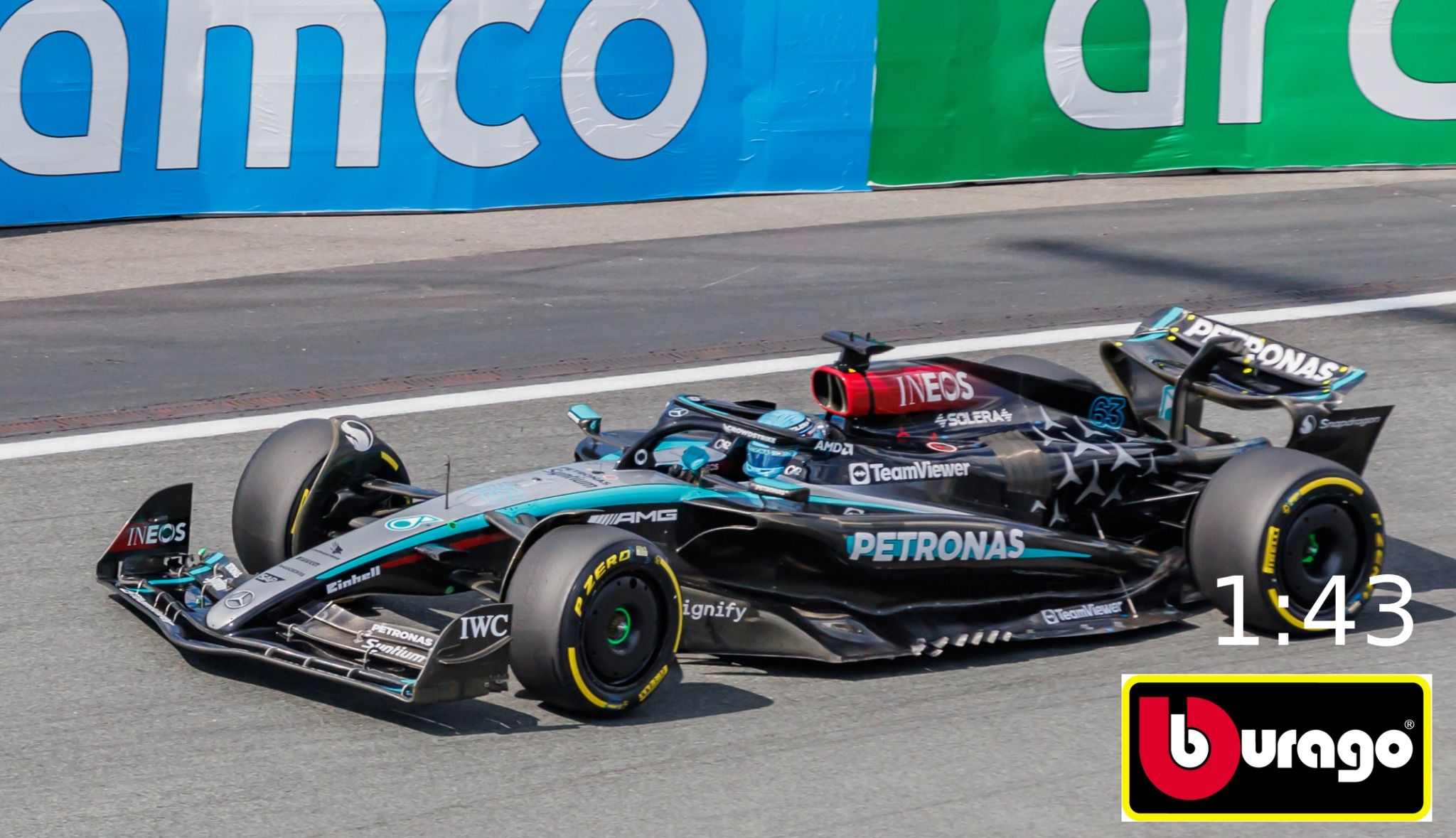  Mô hình xe đua F1 2024 Mercedes AMG Petronas F1 W15 E Performance tỉ lệ 1:43 Bburago OT43019 