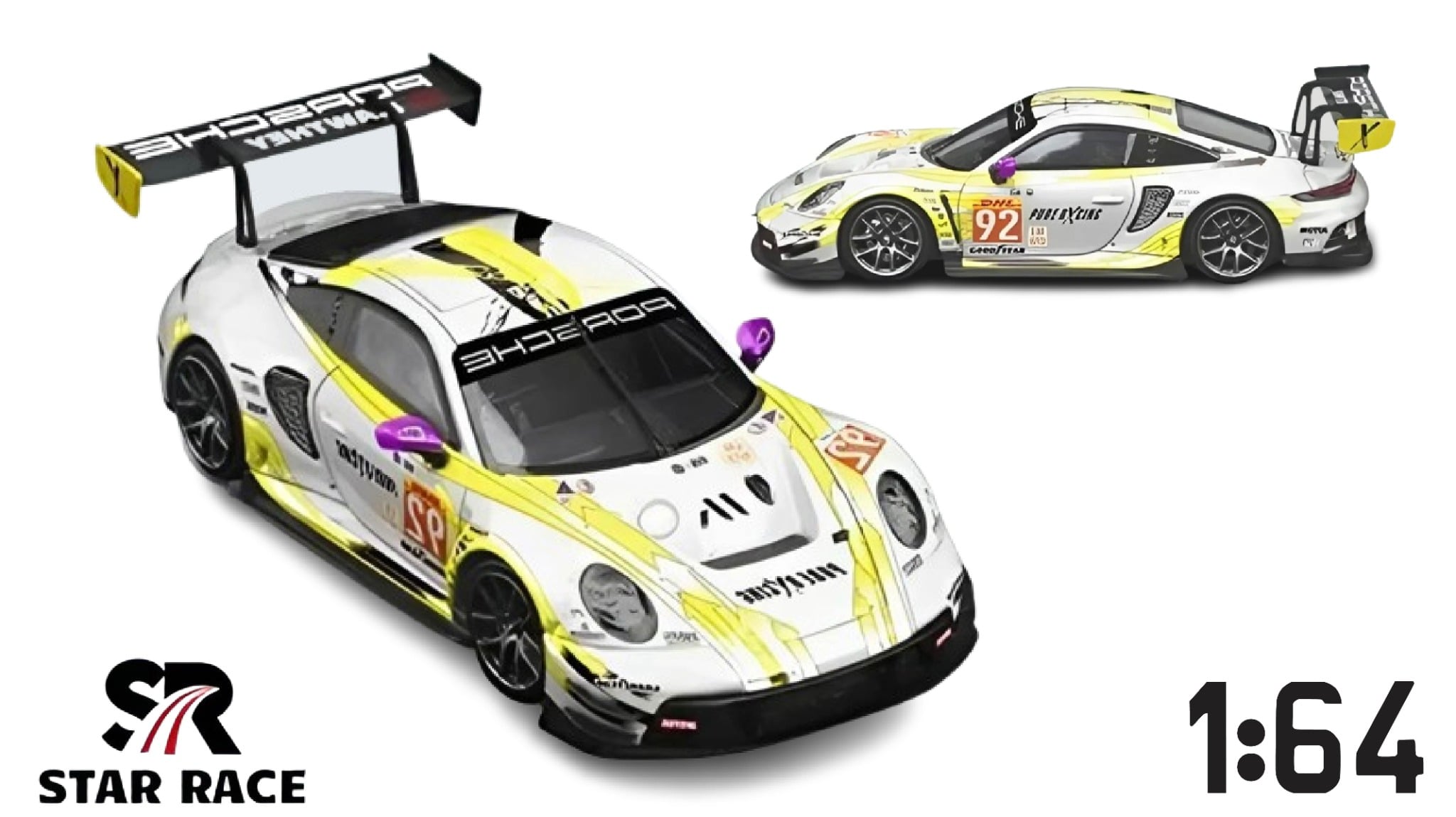 Mô hình xe Porsche 911 GT3 Yellow and White tỉ lệ 1:64 Star Race SR64039 